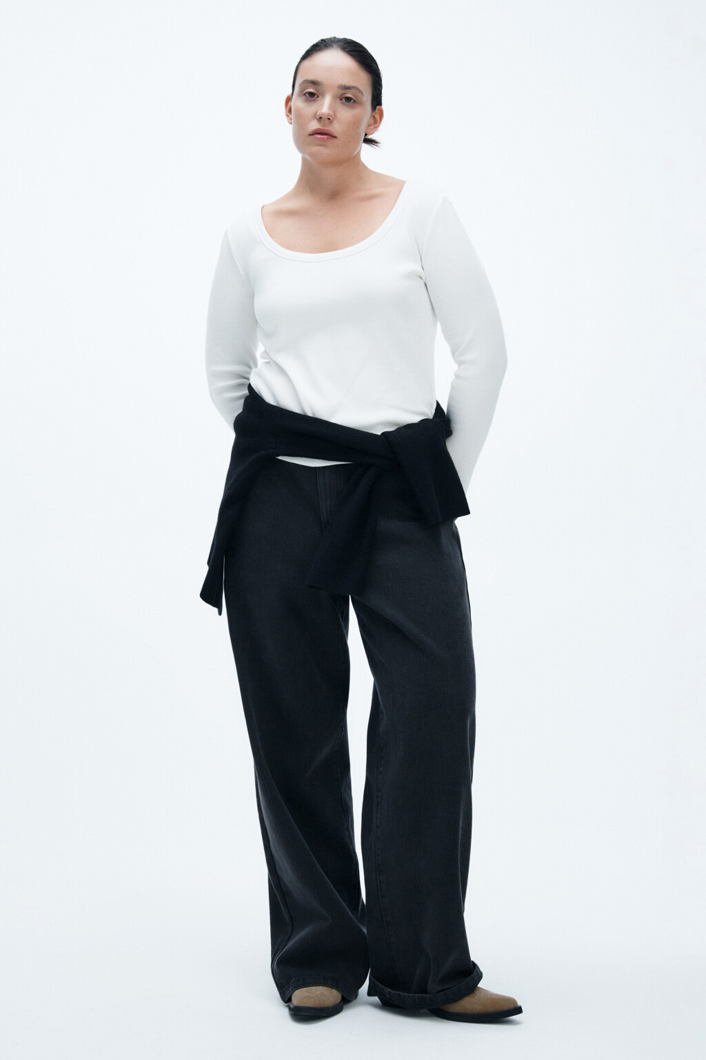 Джинсы широкие с высокой посадкой - цвет серый - 4