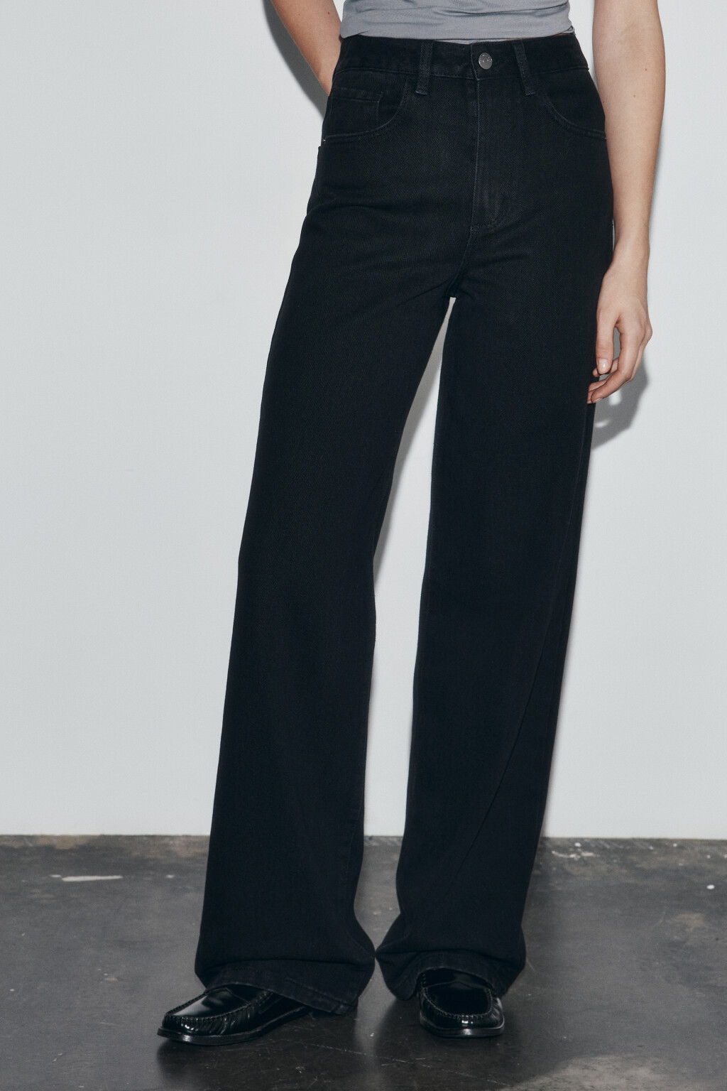 Джинсы широкие с высокой посадкой - цвет черный - 2