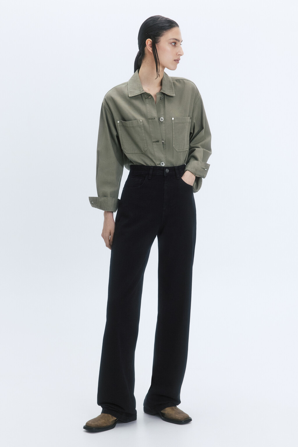 Джинсы wide широкие с высокой посадкой - цвет черный - 1