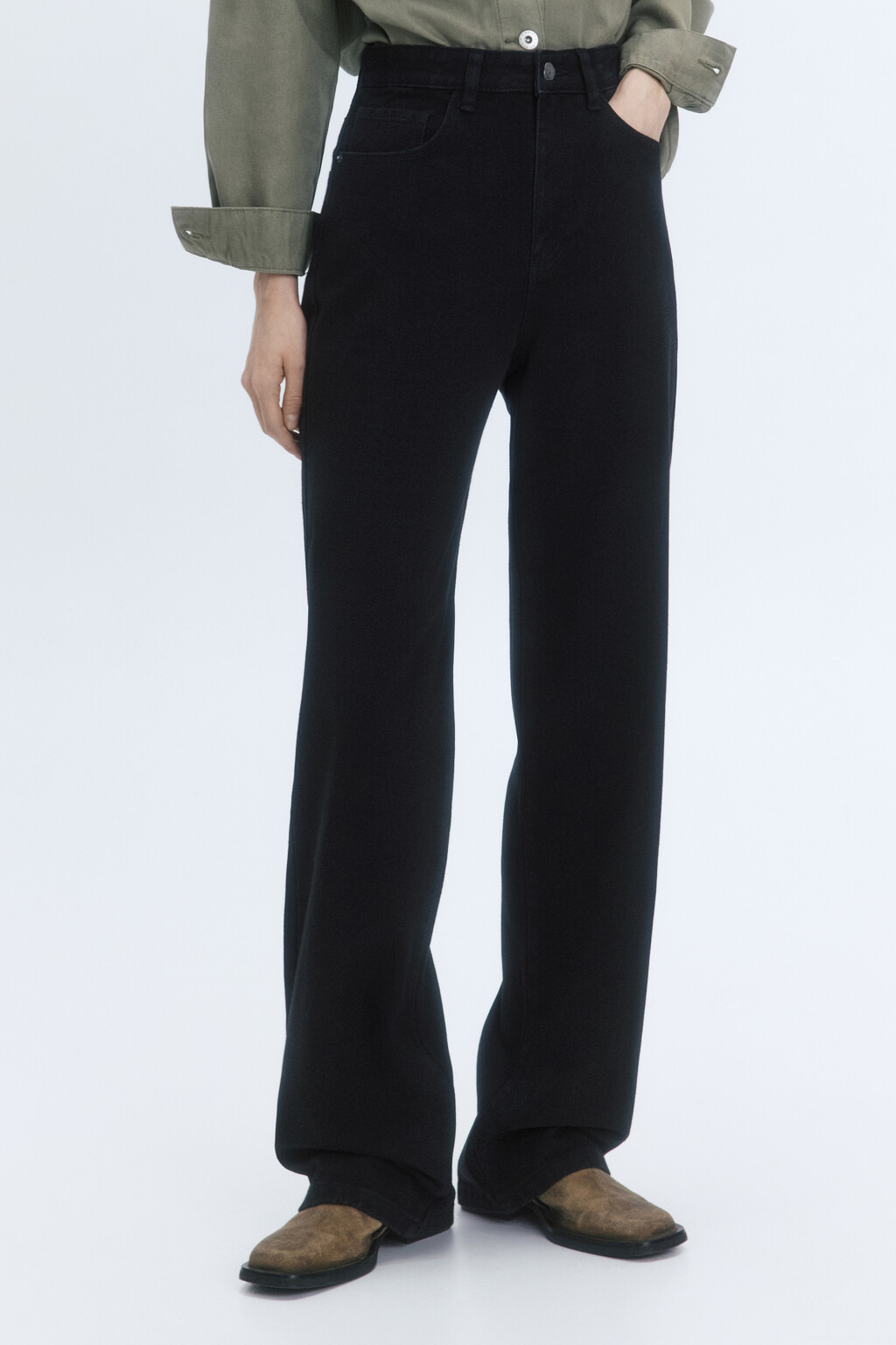 Джинсы wide широкие с высокой посадкой - цвет черный - 2