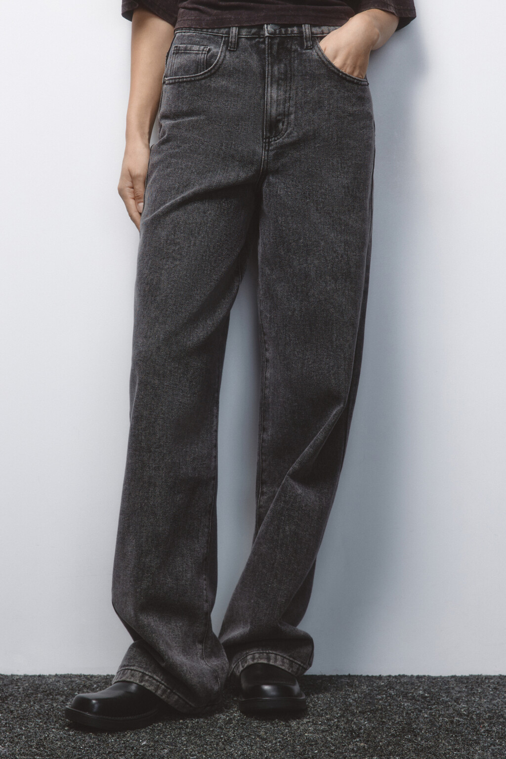 Джинсы широкие с высокой посадкой - цвет серый - 2