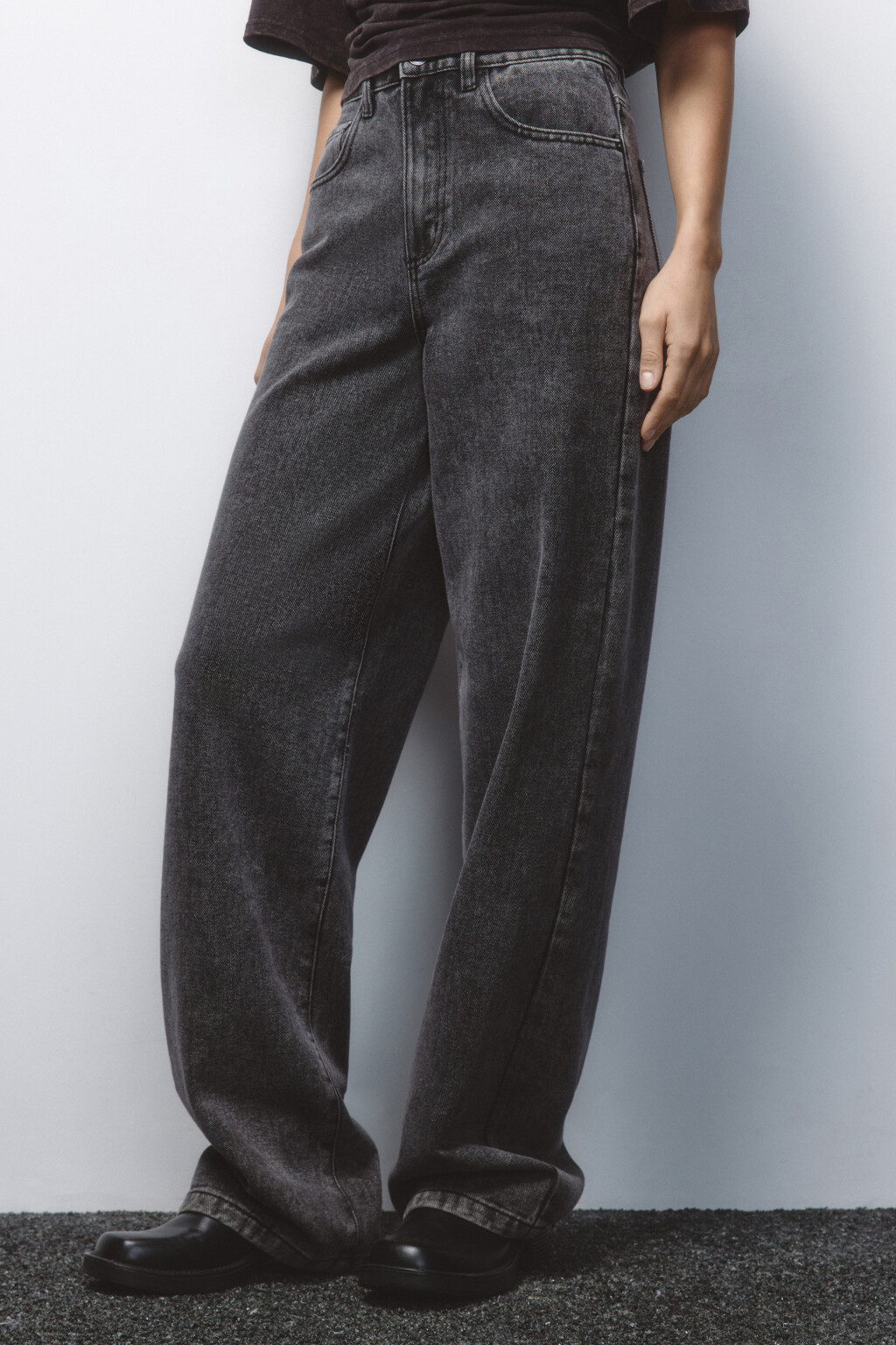 Джинсы широкие с высокой посадкой - цвет серый - 3