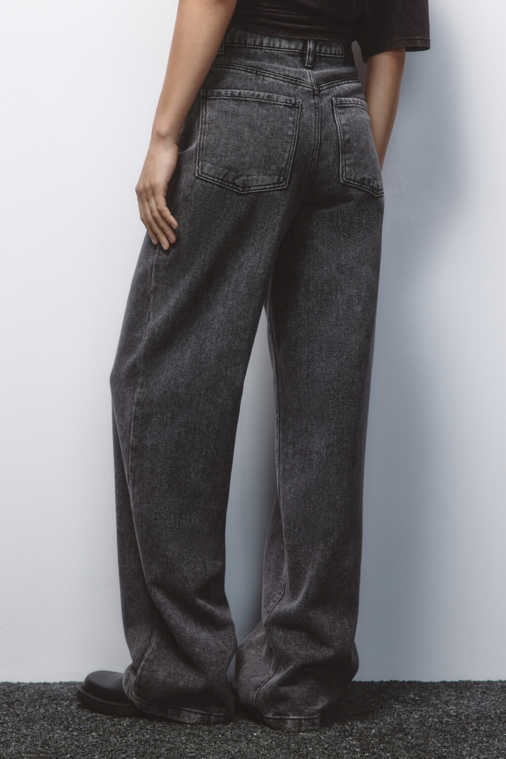 Джинсы широкие с высокой посадкой - цвет серый - 4