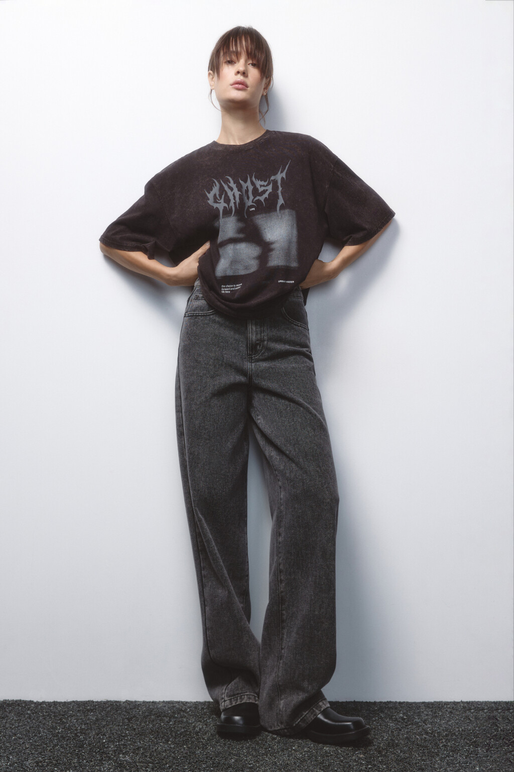 Джинсы широкие с высокой посадкой - цвет серый - 5