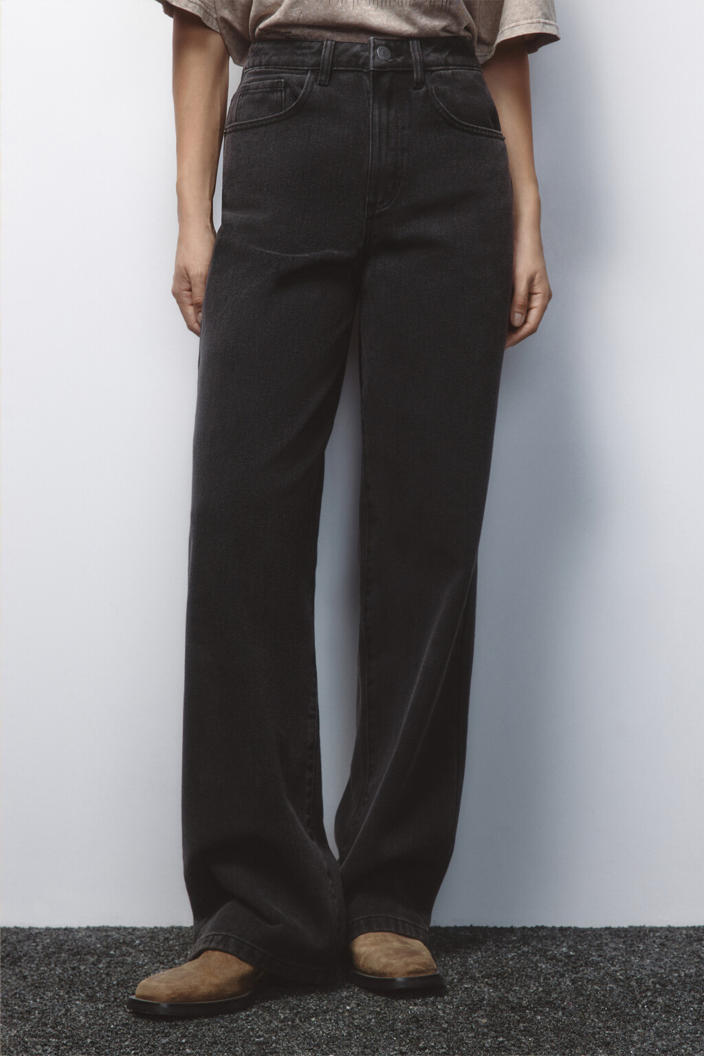 Джинсы широкие с высокой посадкой - цвет серый - 2