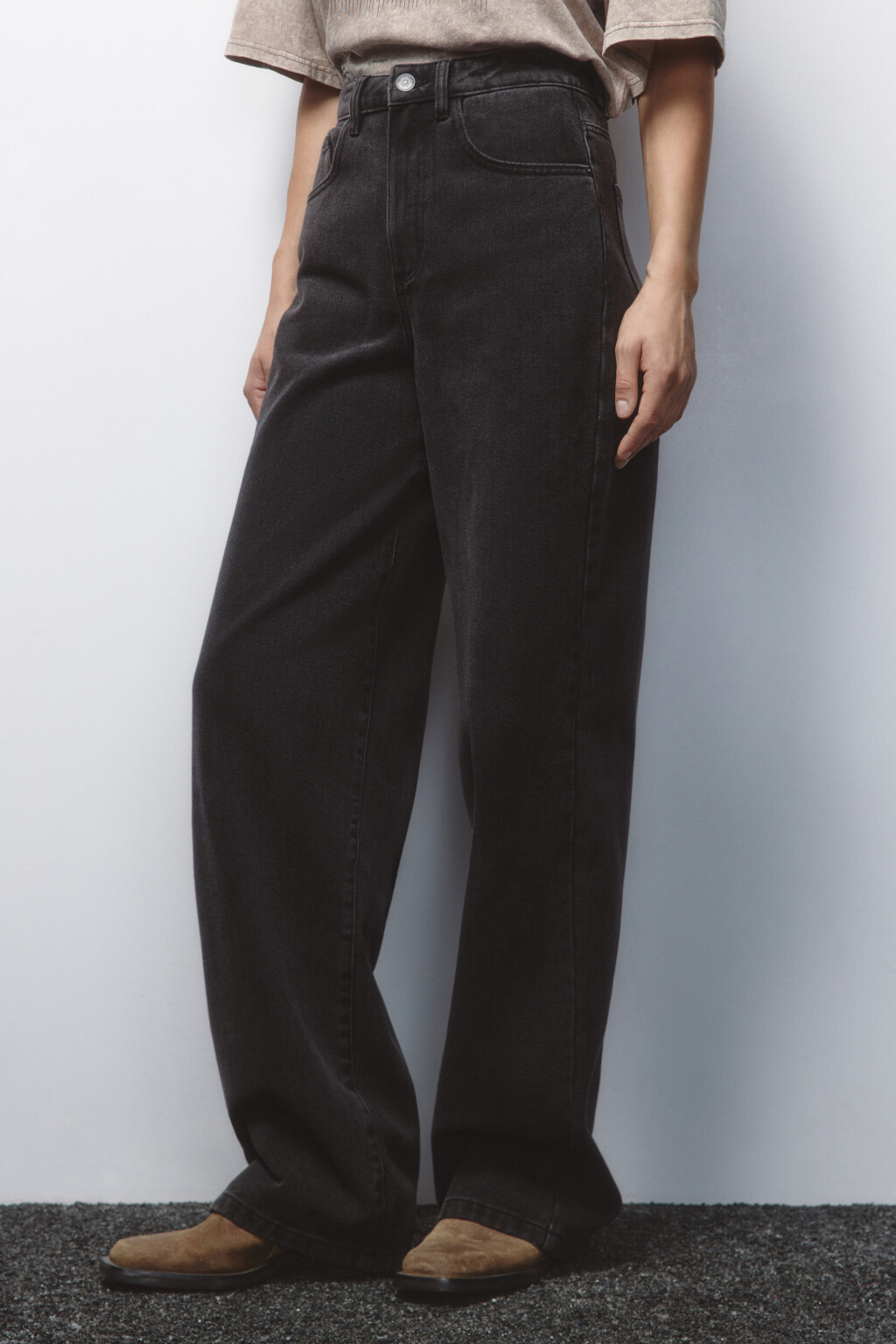 Джинсы широкие с высокой посадкой - цвет серый - 3