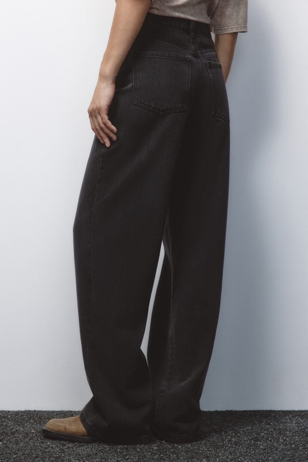 Джинсы широкие с высокой посадкой - цвет серый - 4