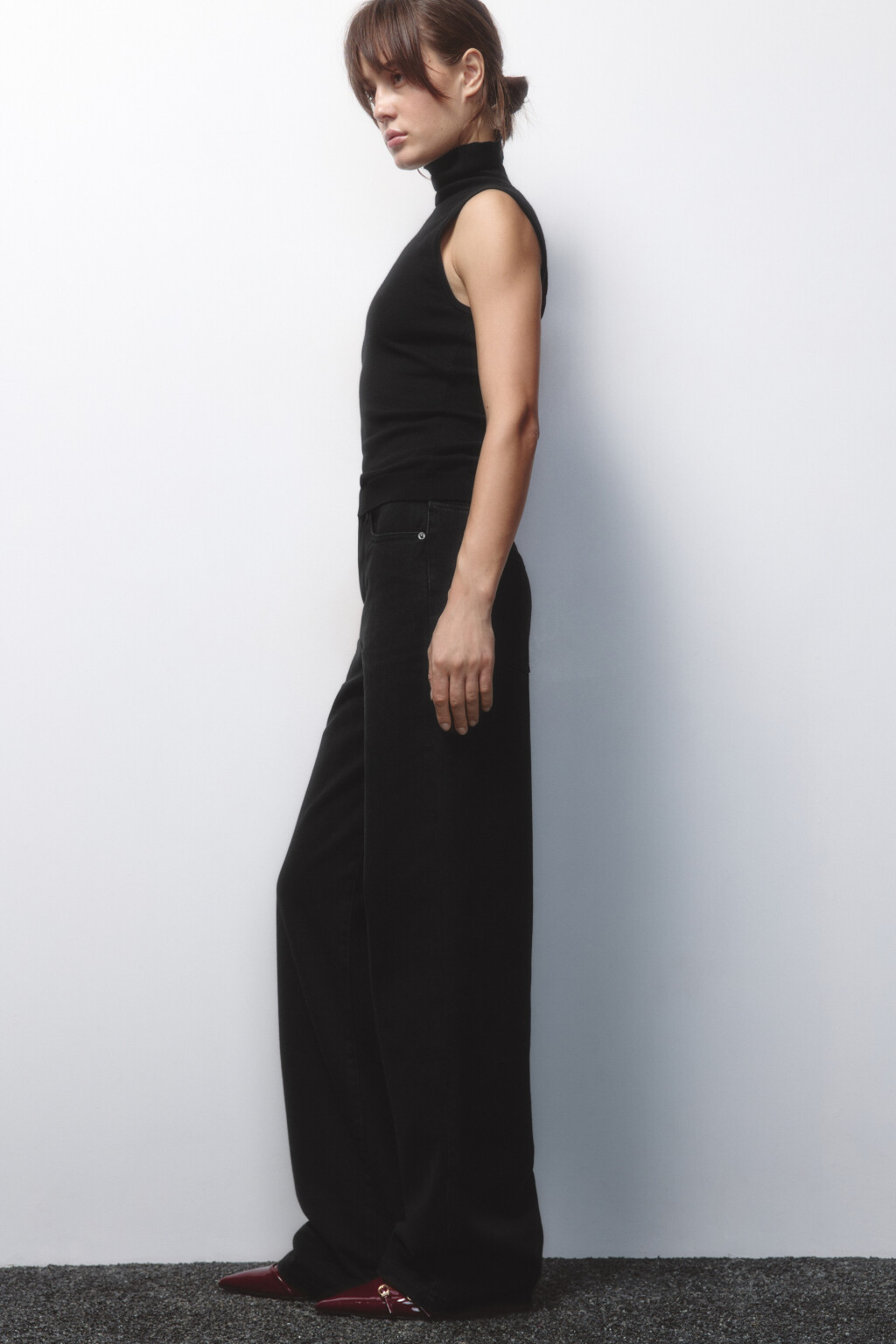 Джинсы широкие с высокой посадкой - цвет черный - 1
