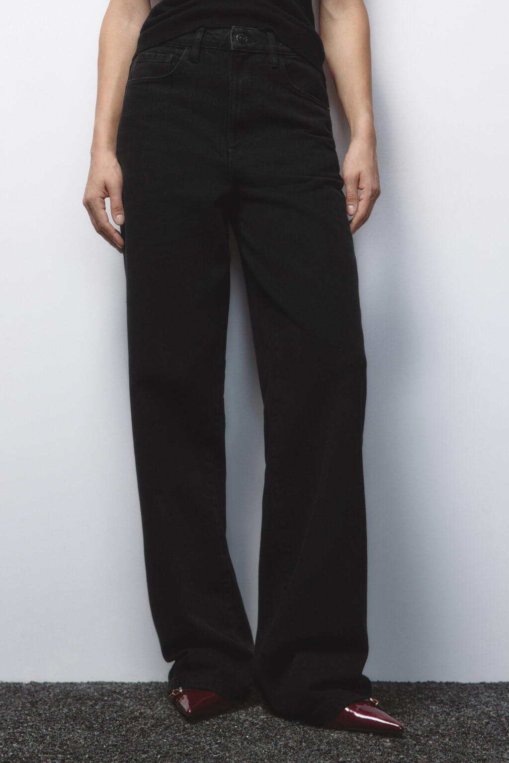 Джинсы широкие с высокой посадкой - цвет черный - 2