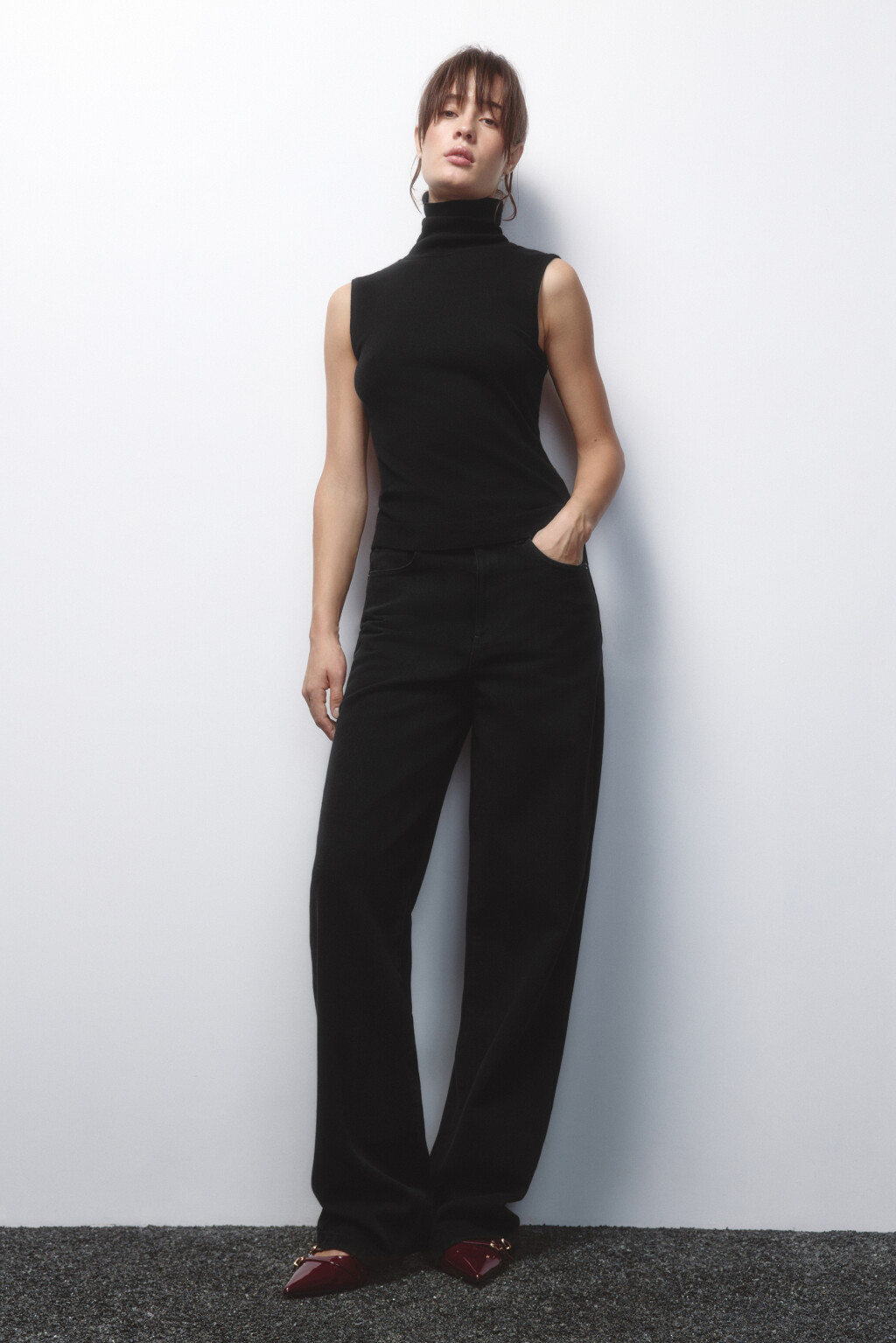 Джинсы широкие с высокой посадкой - цвет черный - 5