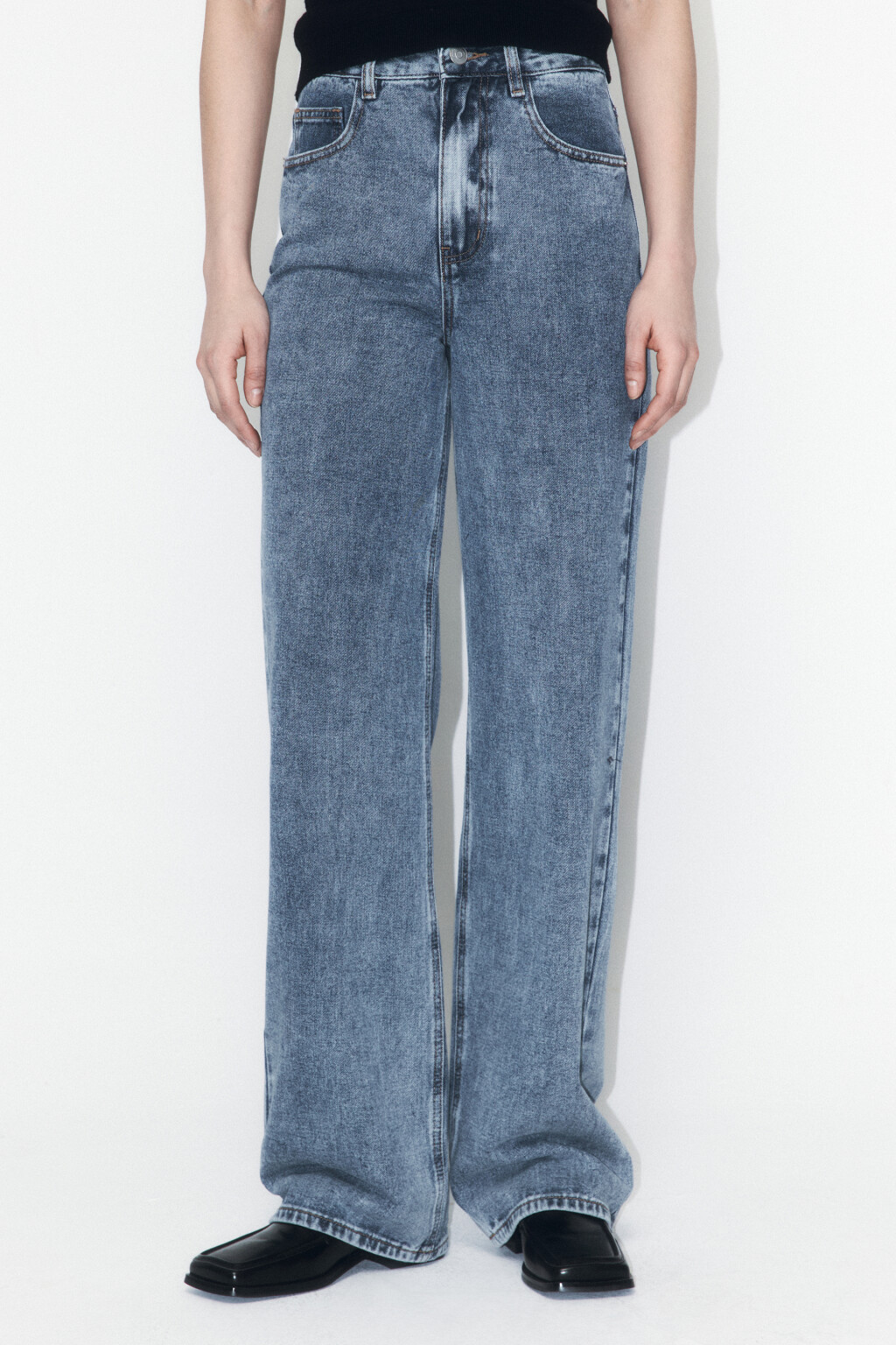 Джинсы широкие с высокой посадкой - цвет голубой - 2
