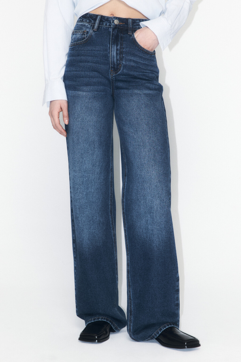 Джинсы широкие с высокой посадкой - цвет голубой - 2