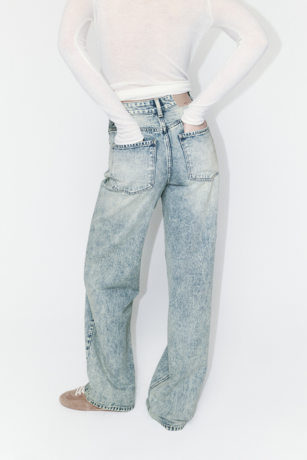 Джинсы широкие с высокой посадкой - цвет синий - 1