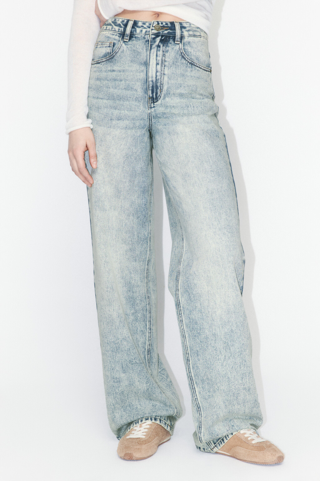 Джинсы широкие с высокой посадкой - цвет синий - 3