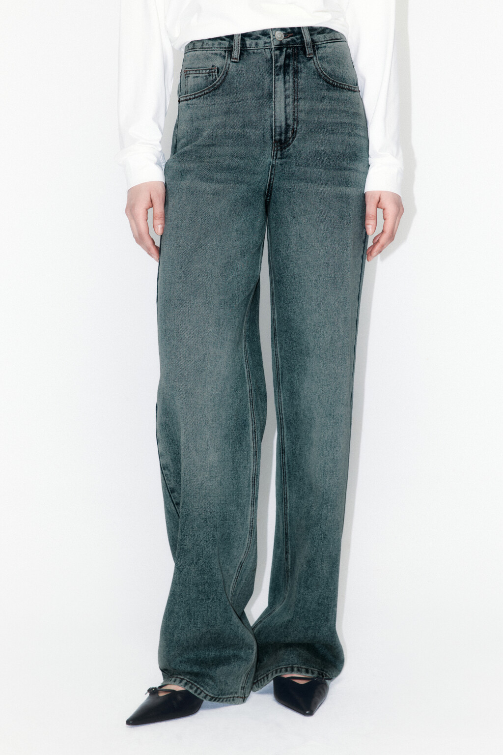 Джинсы широкие с высокой посадкой - цвет темный тинт - 2