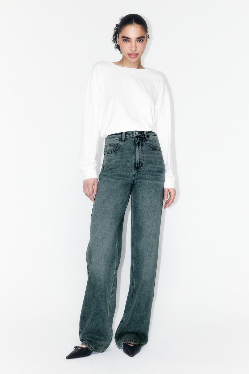 Джинсы широкие с высокой посадкой - цвет темный тинт - 4