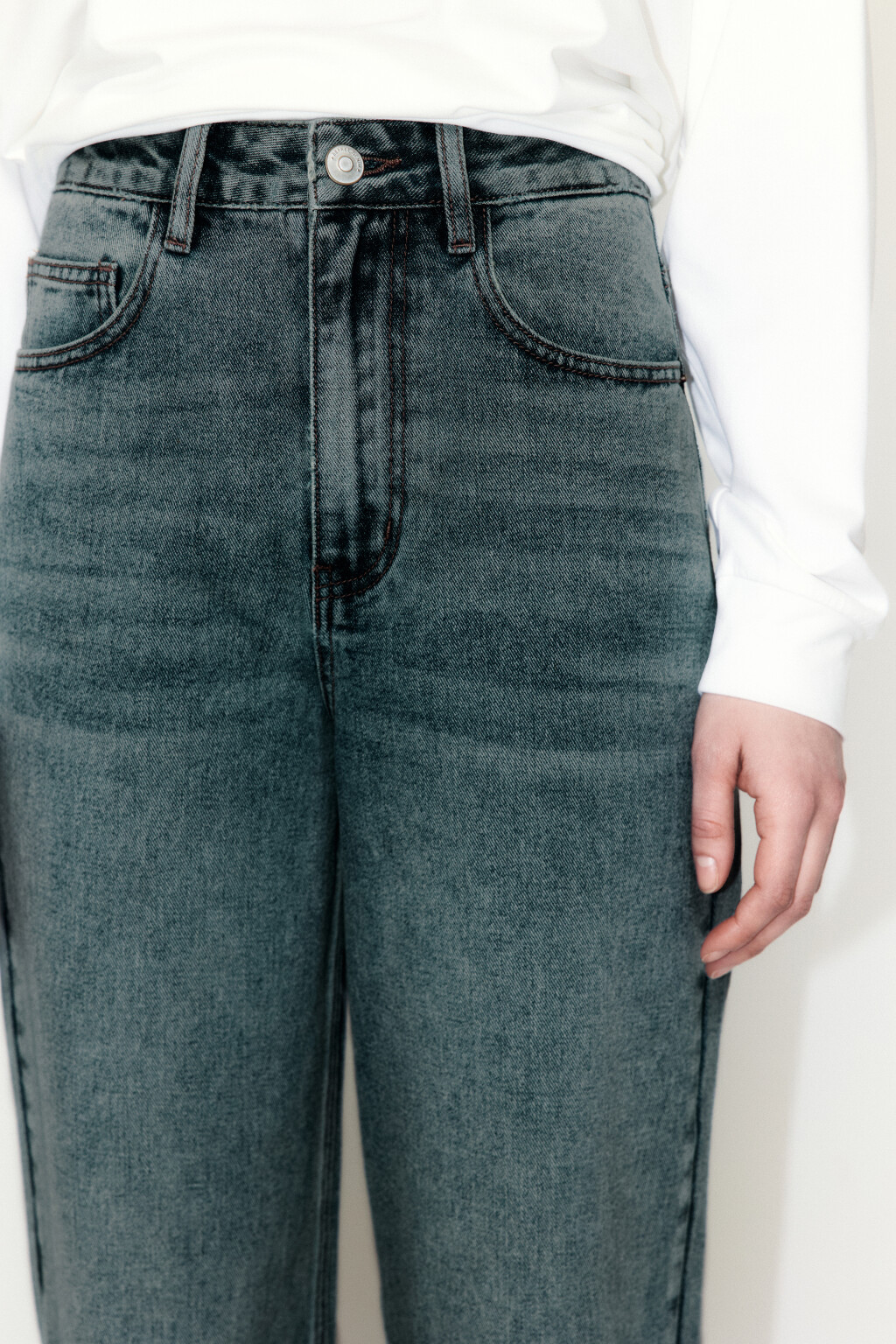 Джинсы широкие с высокой посадкой - цвет темный тинт - 5
