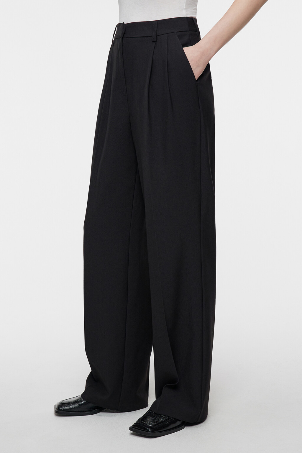 Брюки широкие костюмные с высокой посадкой - цвет черный - 3