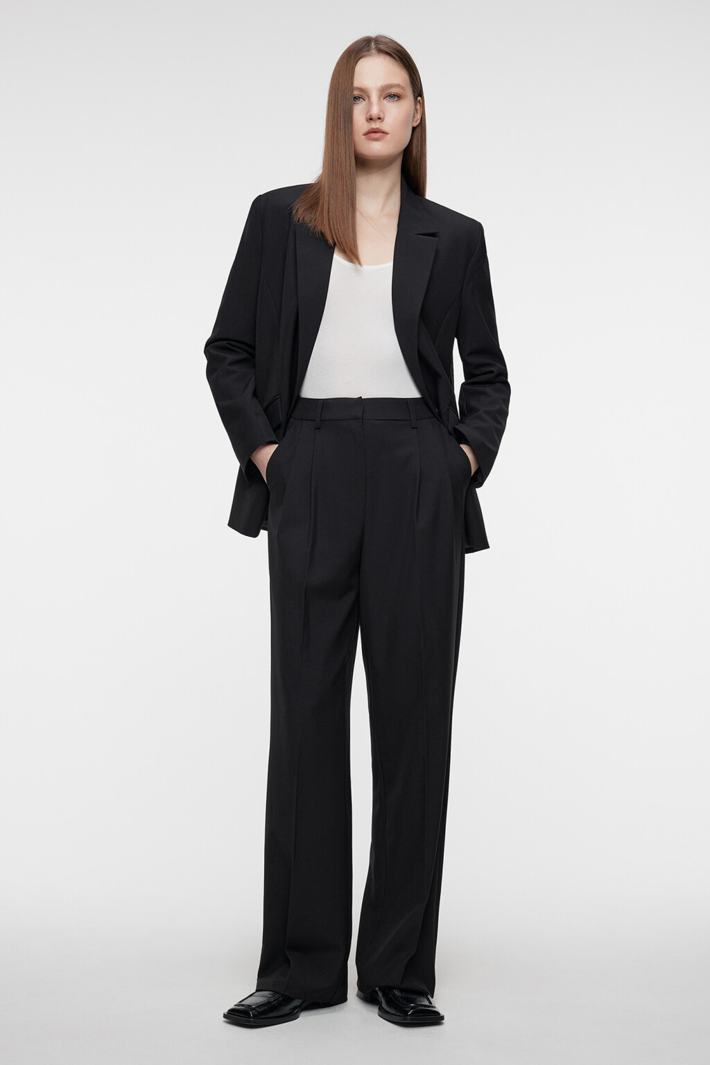 Брюки широкие костюмные с высокой посадкой - цвет черный - 5