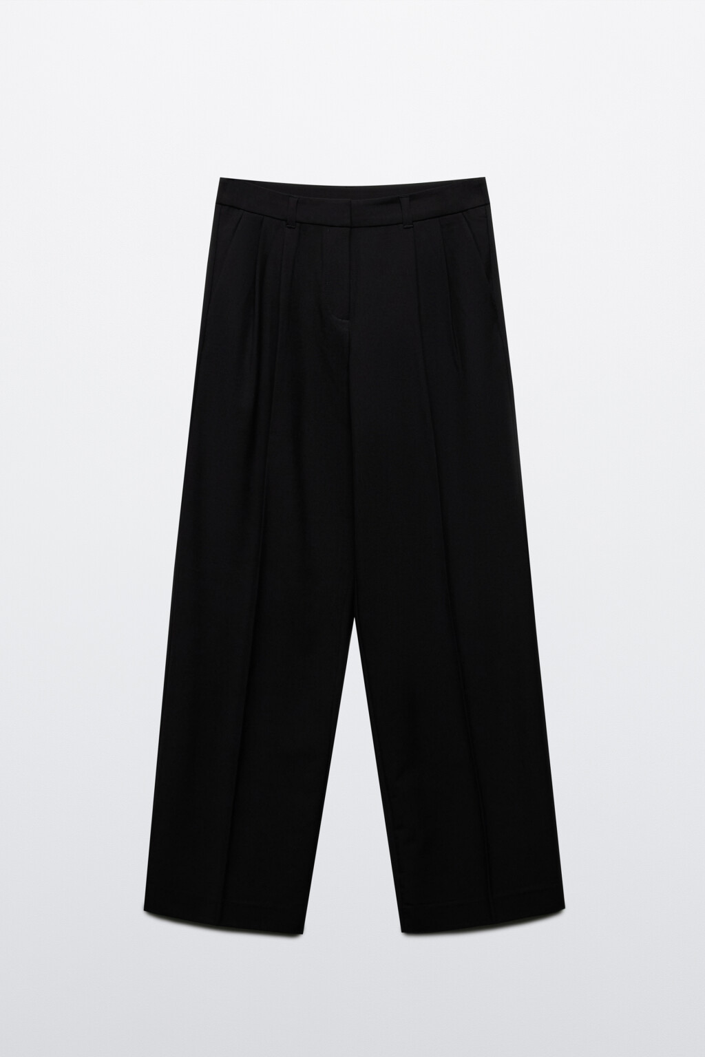 Брюки широкие костюмные со складками - цвет черный - 8