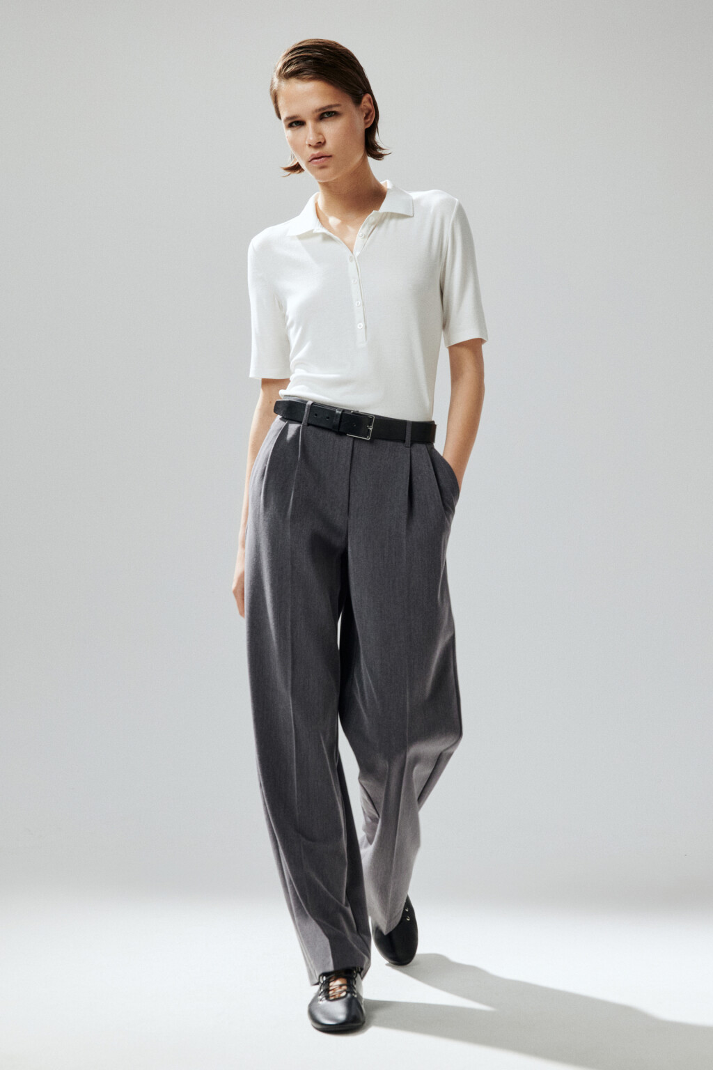 Брюки широкие с высокой посадкой - цвет серый - 1