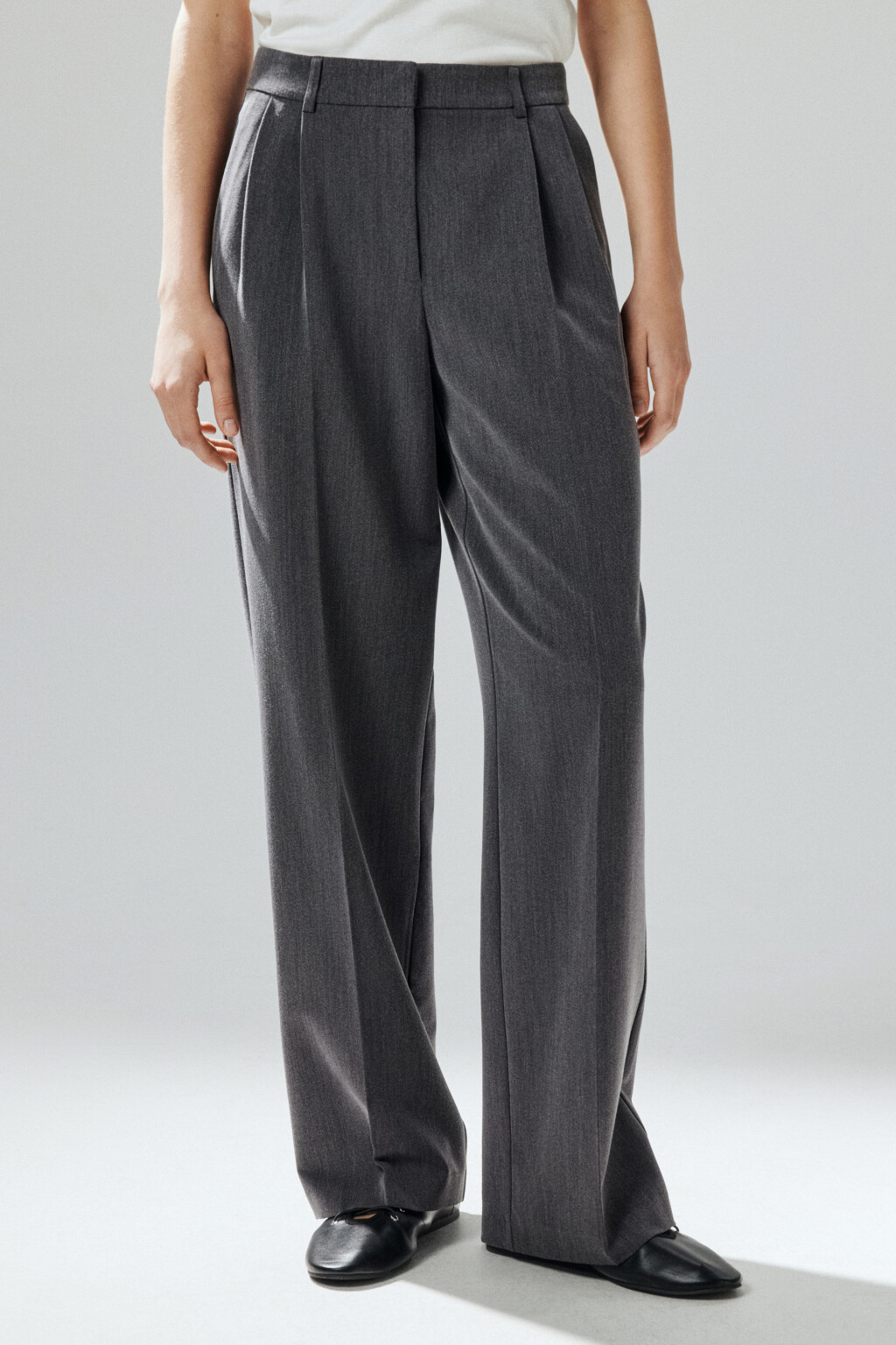 Брюки широкие с высокой посадкой - цвет серый - 3
