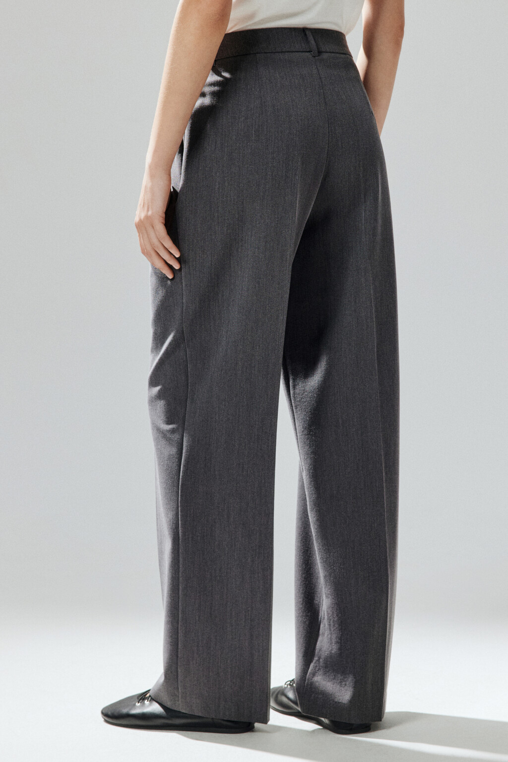 Брюки широкие с высокой посадкой - цвет серый - 4