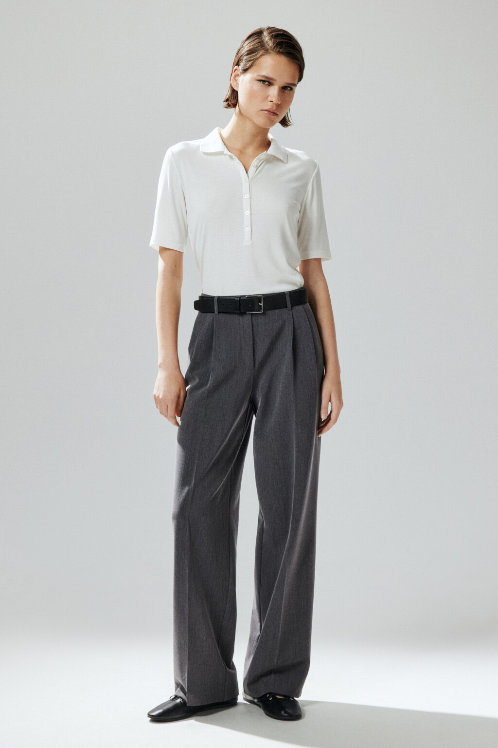 Брюки широкие с высокой посадкой - цвет серый - 5