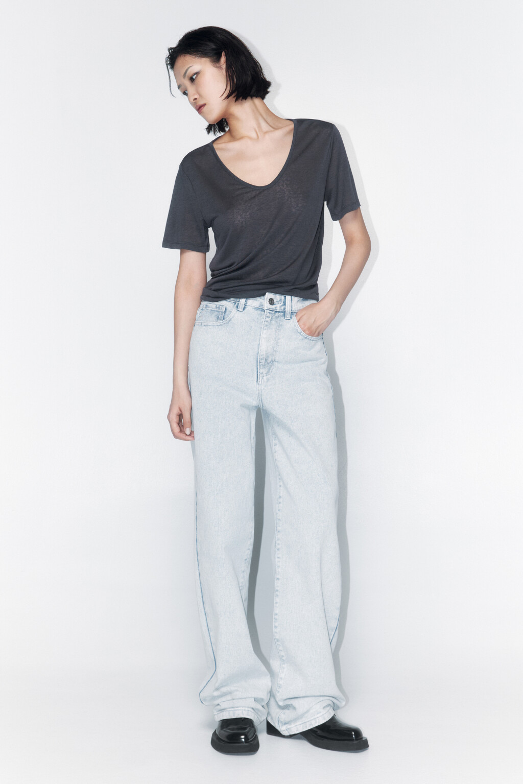 Джинсы wide широкие с высокой посадкой - цвет голубой - 1