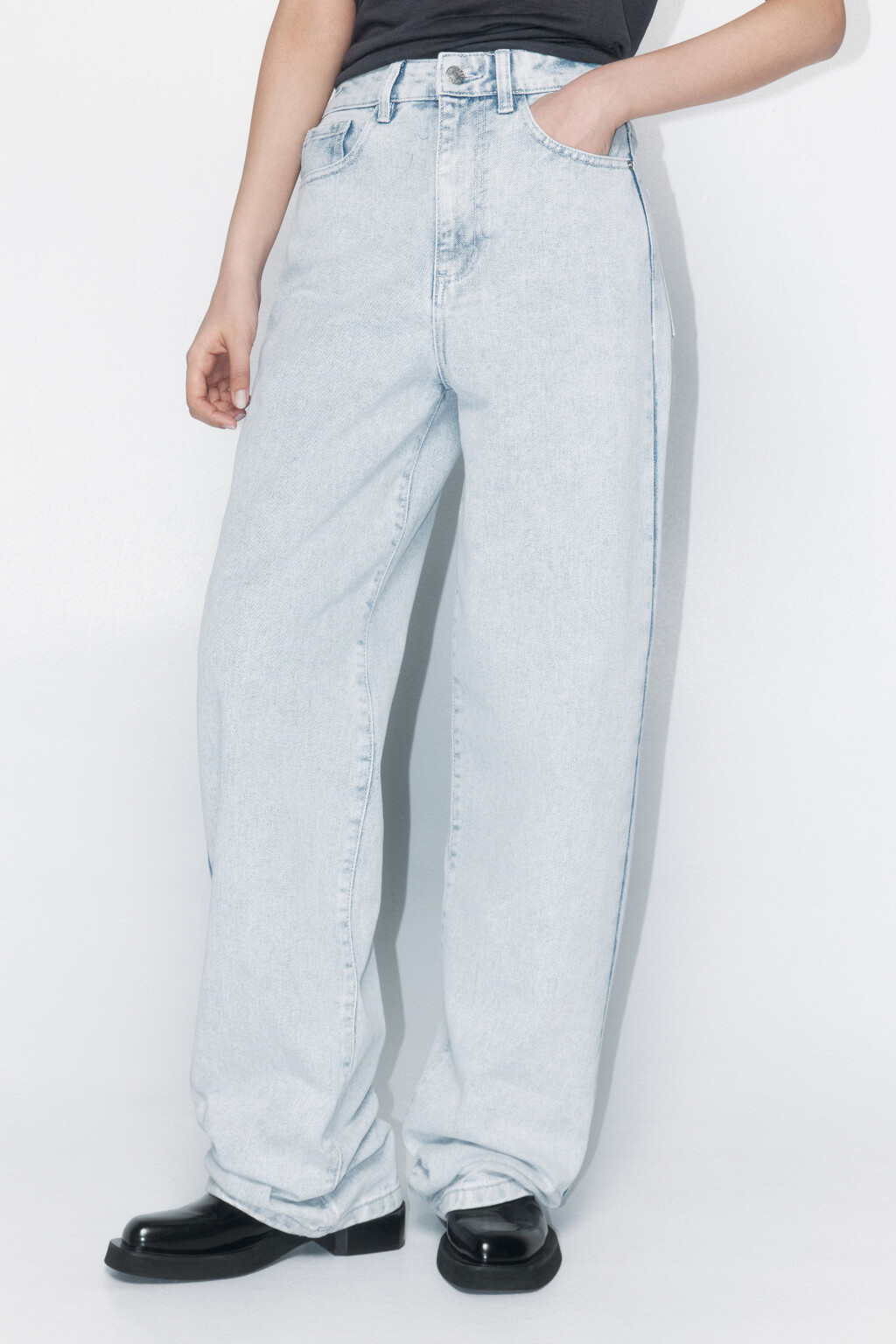 Джинсы wide широкие с высокой посадкой - цвет голубой - 2