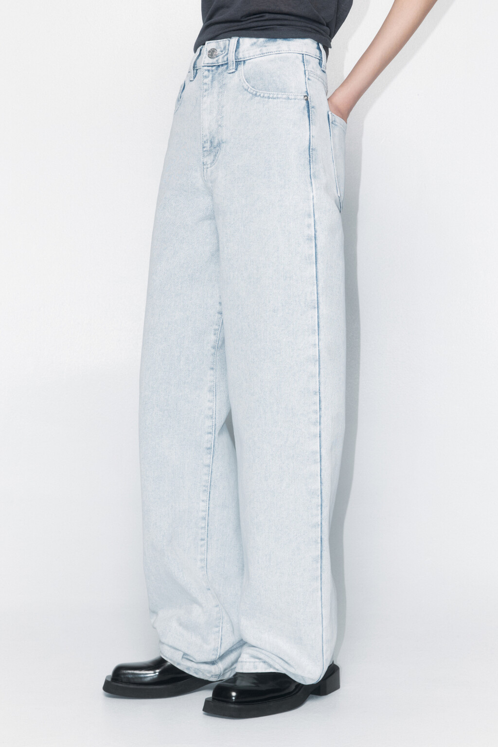 Джинсы wide широкие с высокой посадкой - цвет голубой - 3