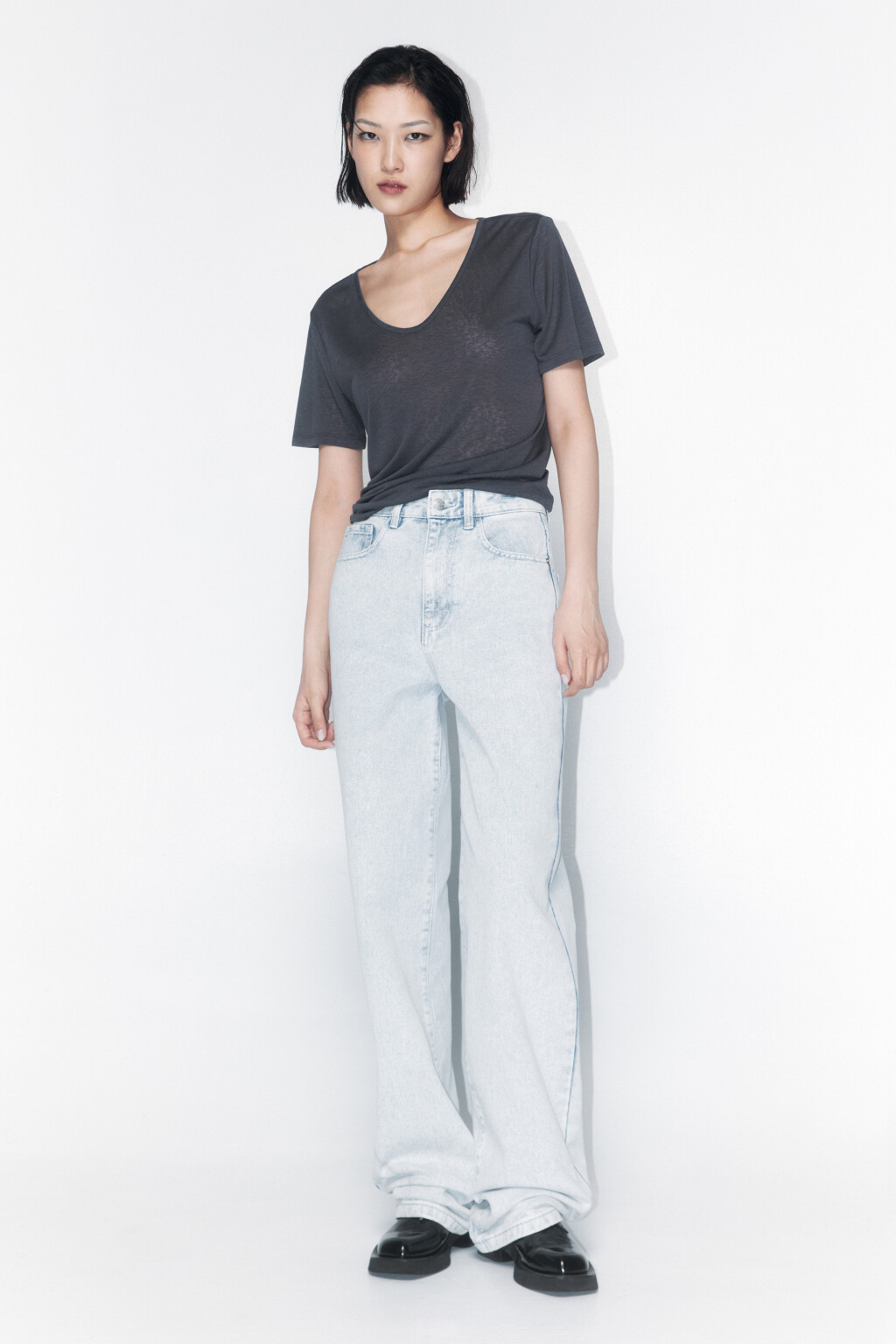 Джинсы wide широкие с высокой посадкой - цвет голубой - 5