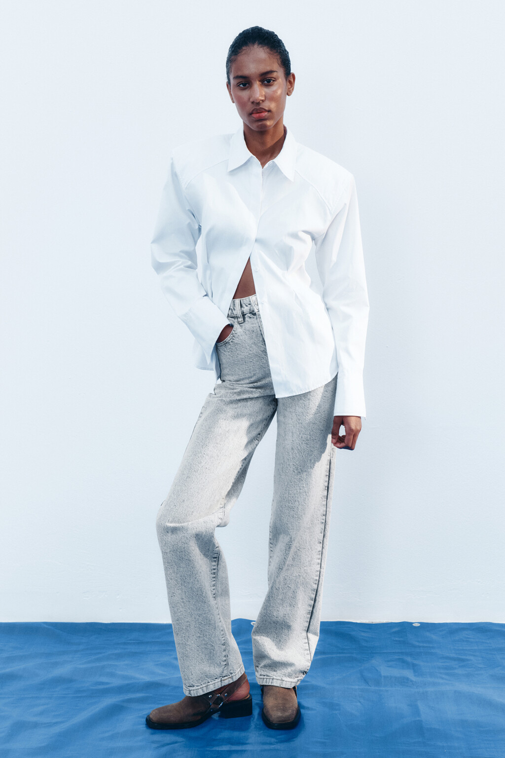 Джинсы wide широкие с высокой посадкой - цвет серый - 8