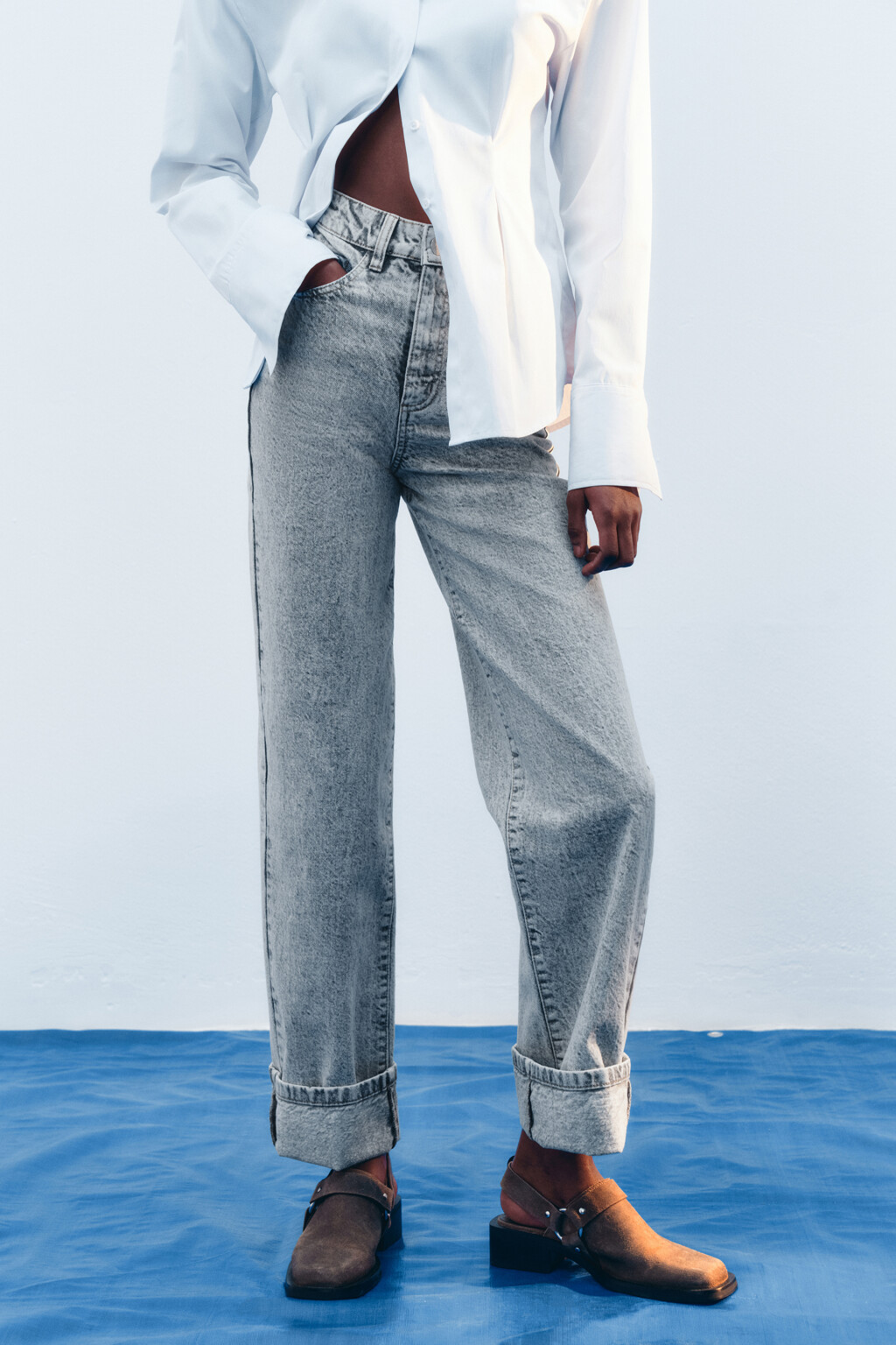 Джинсы wide широкие с высокой посадкой - цвет серый - 9