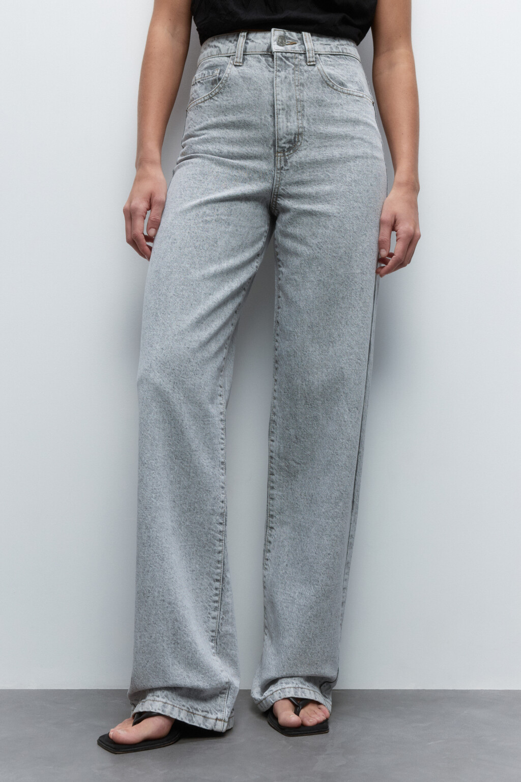 Джинсы wide широкие с высокой посадкой - цвет серый - 3