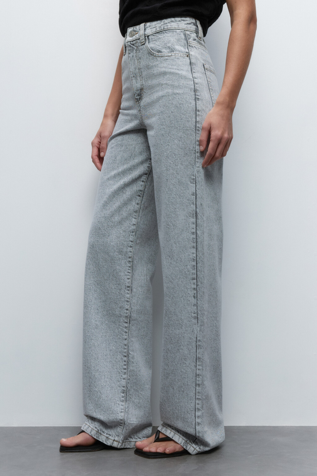 Джинсы wide широкие с высокой посадкой - цвет серый - 4