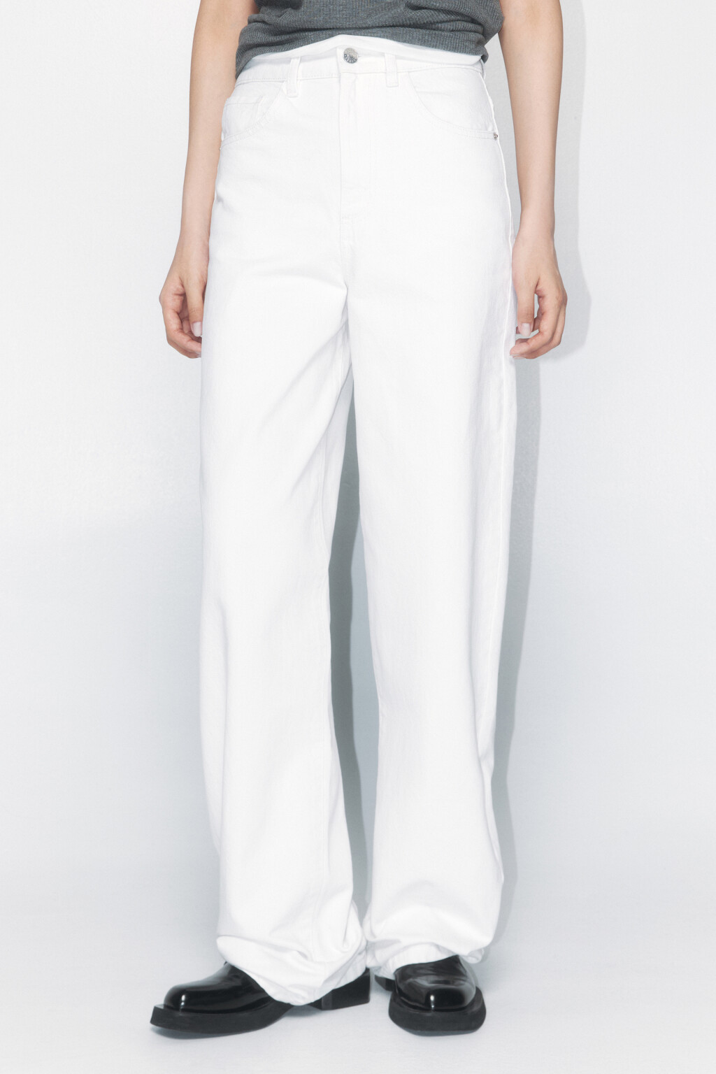 Джинсы wide широкие с высокой посадкой - цвет белый - 2