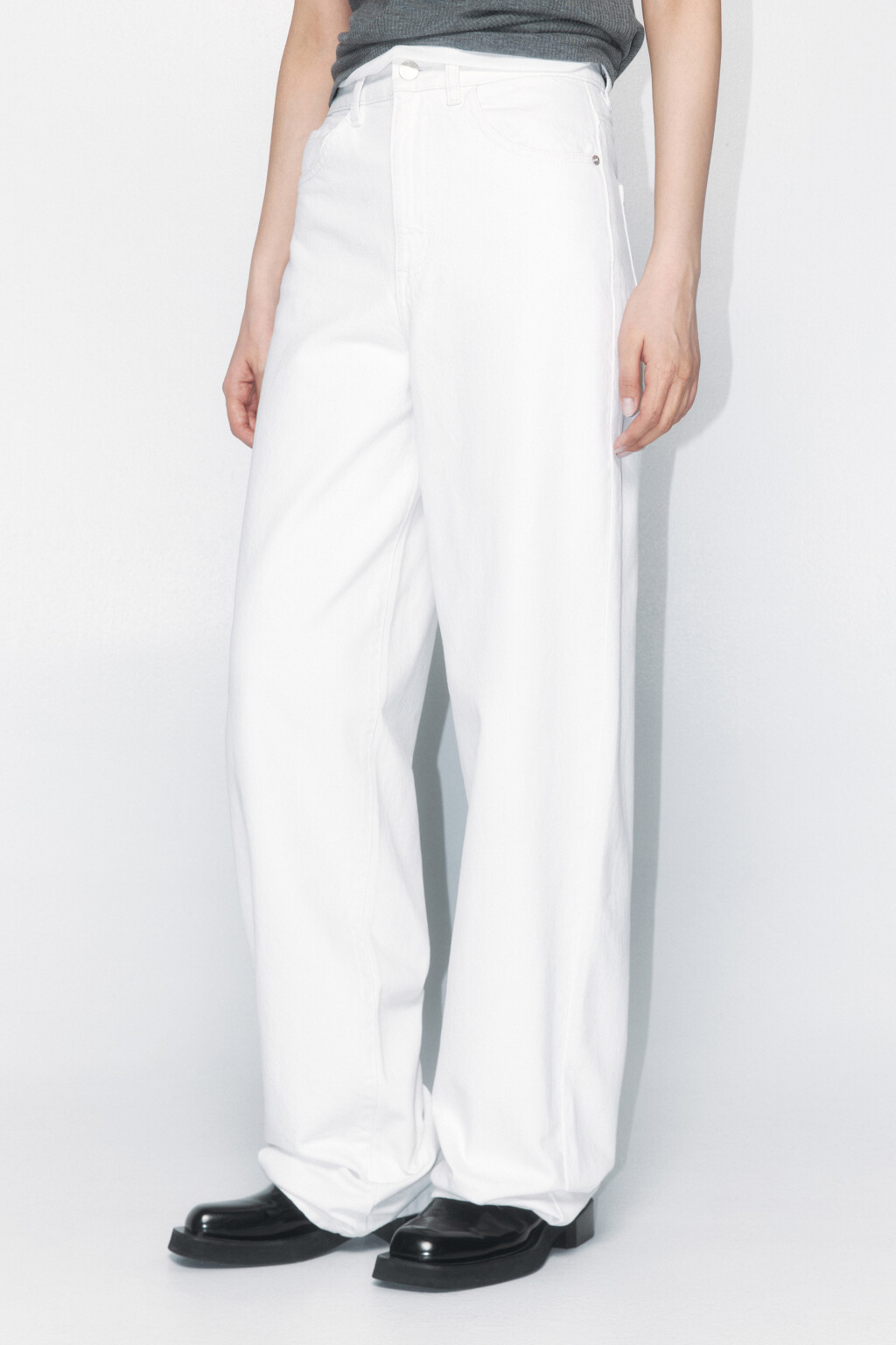 Джинсы wide широкие с высокой посадкой - цвет белый - 3