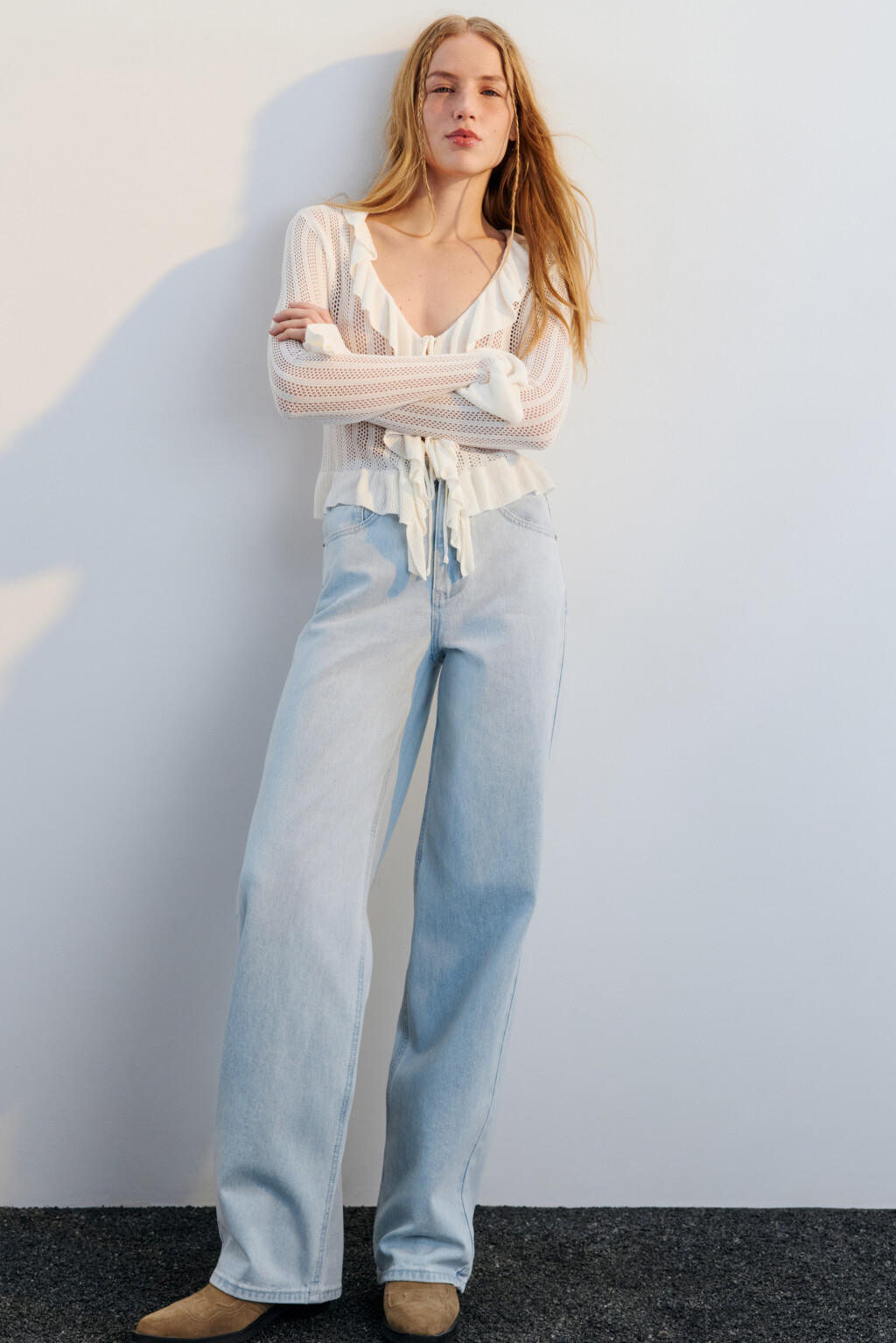 Джинсы широкие с высокой посадкой - цвет голубой - 1