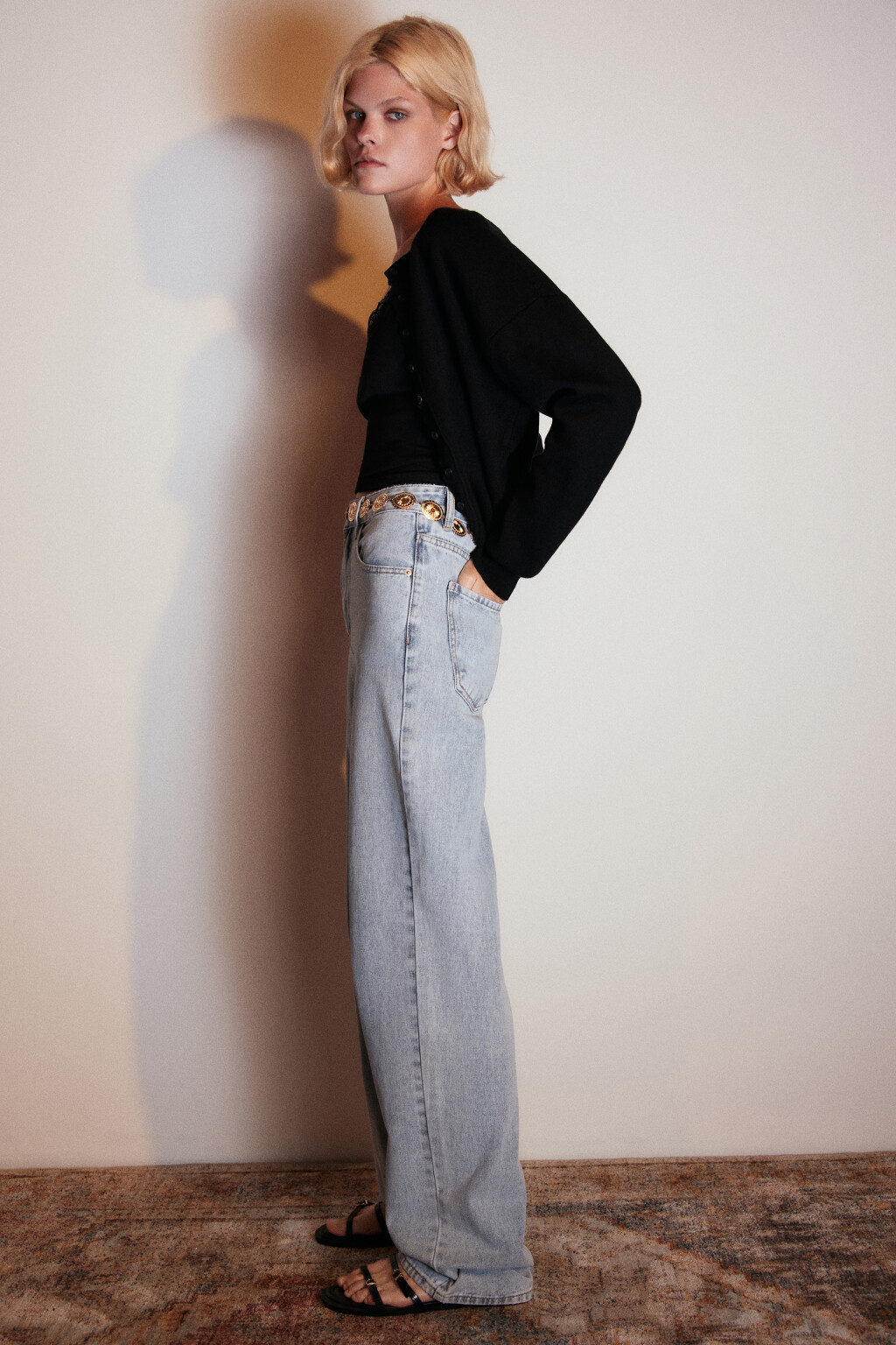 Джинсы широкие с высокой посадкой - цвет голубой - 1