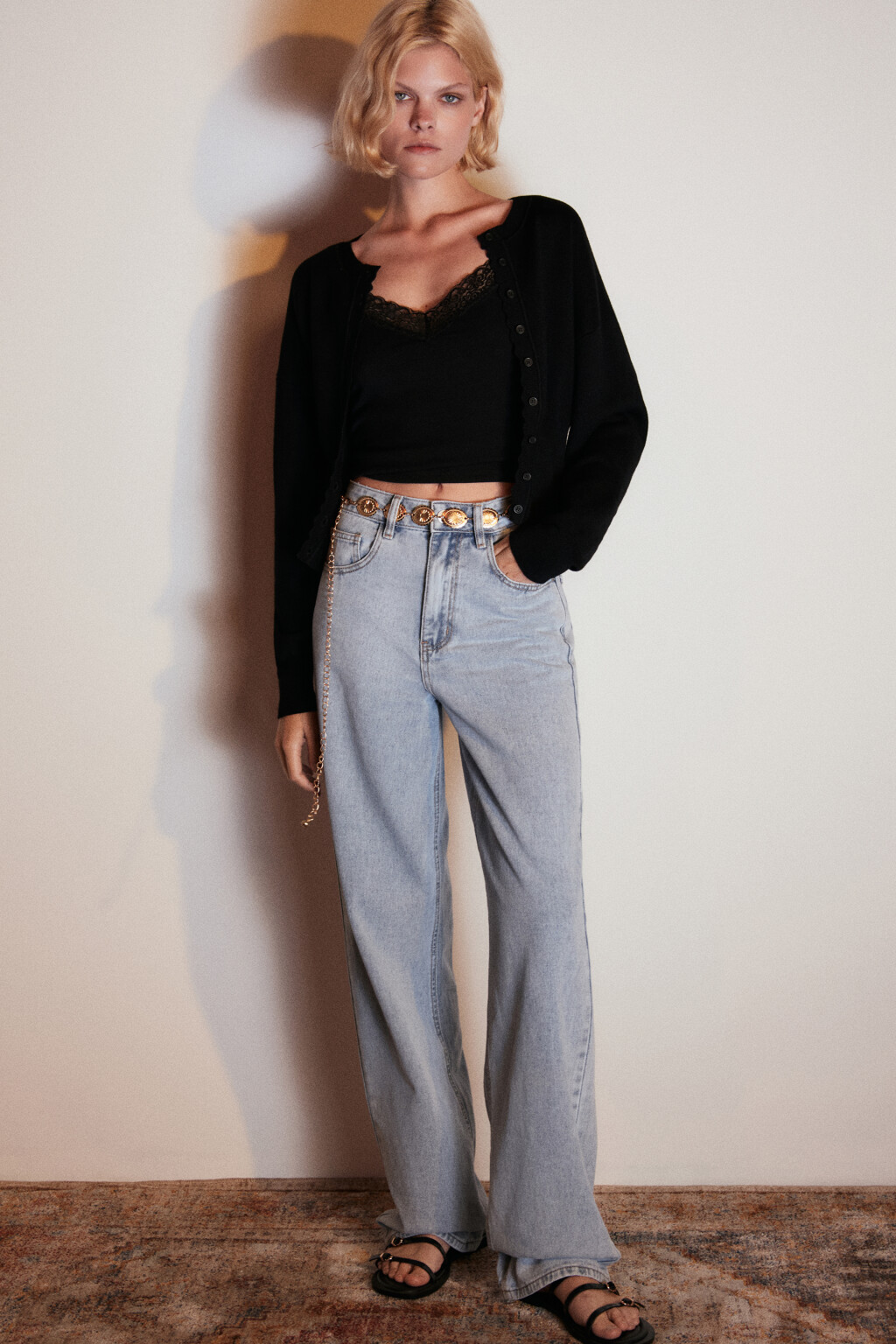 Джинсы широкие с высокой посадкой - цвет голубой - 2