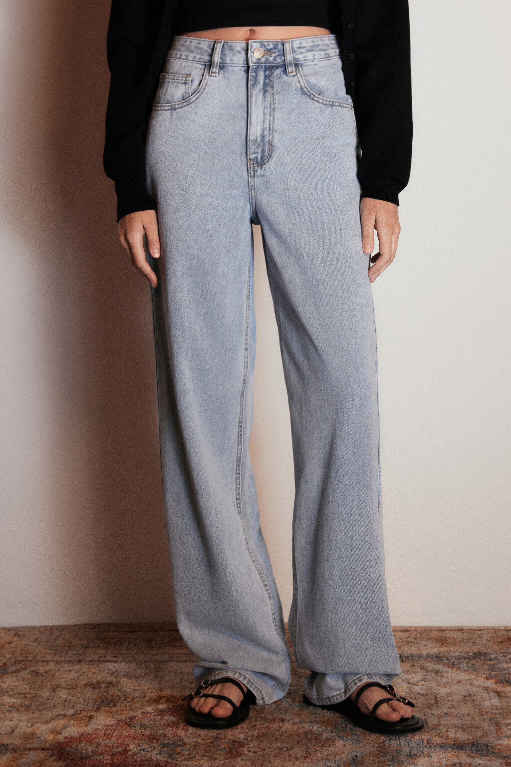 Джинсы широкие с высокой посадкой - цвет голубой - 3