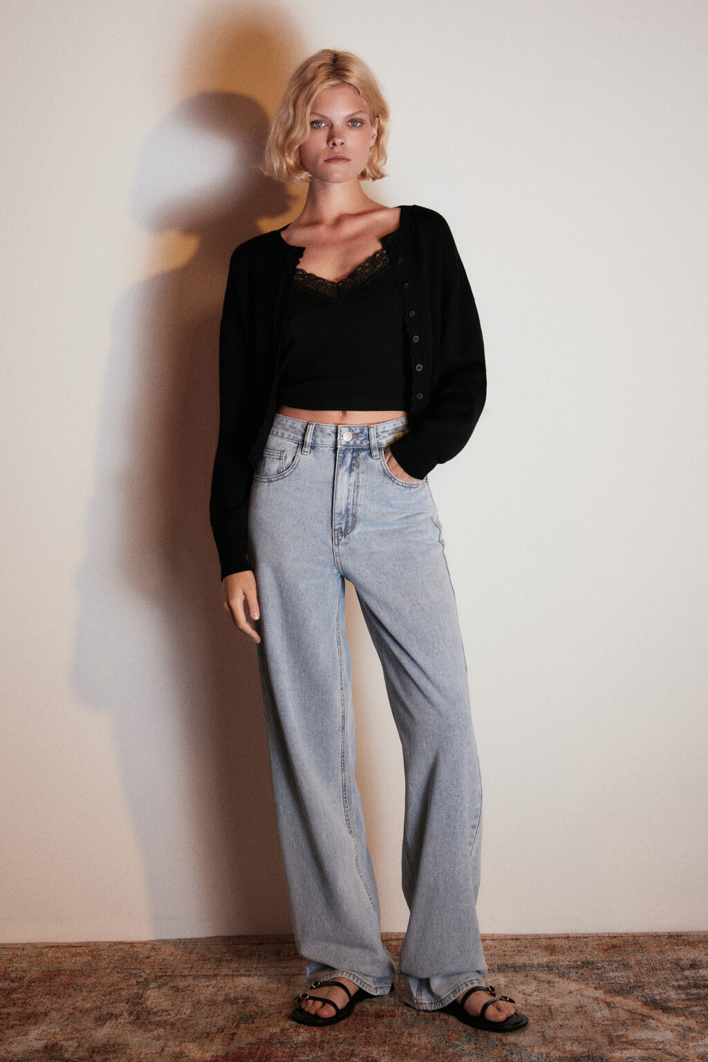 Джинсы широкие с высокой посадкой - цвет голубой - 5