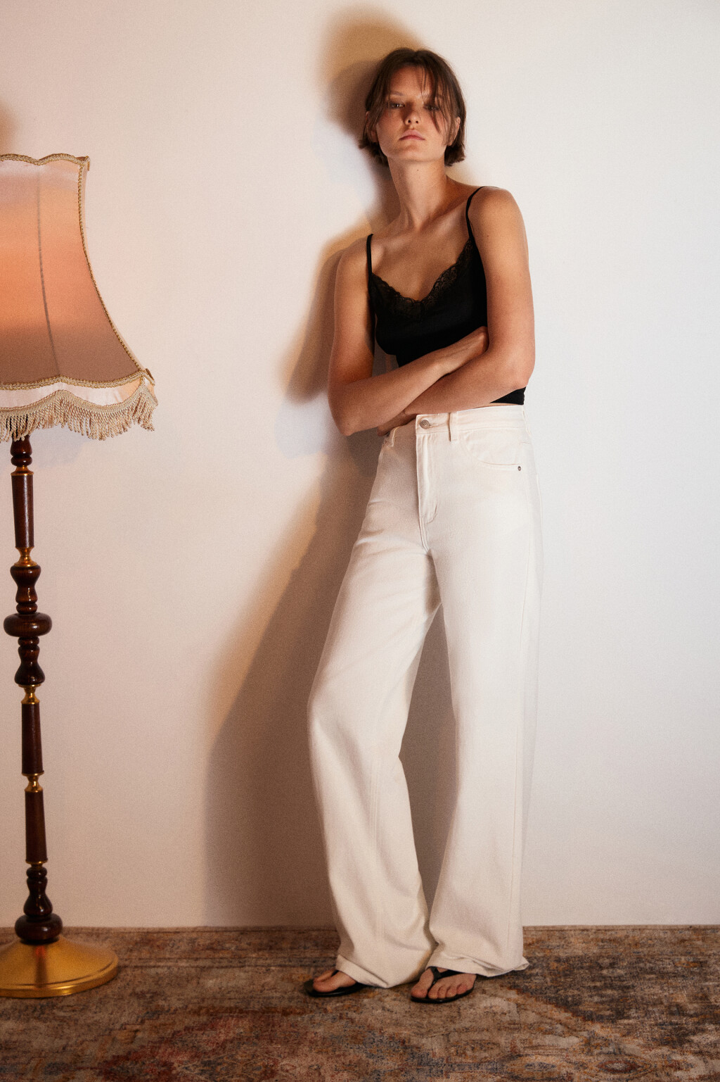 Джинсы широкие с высокой посадкой - цвет белый - 1