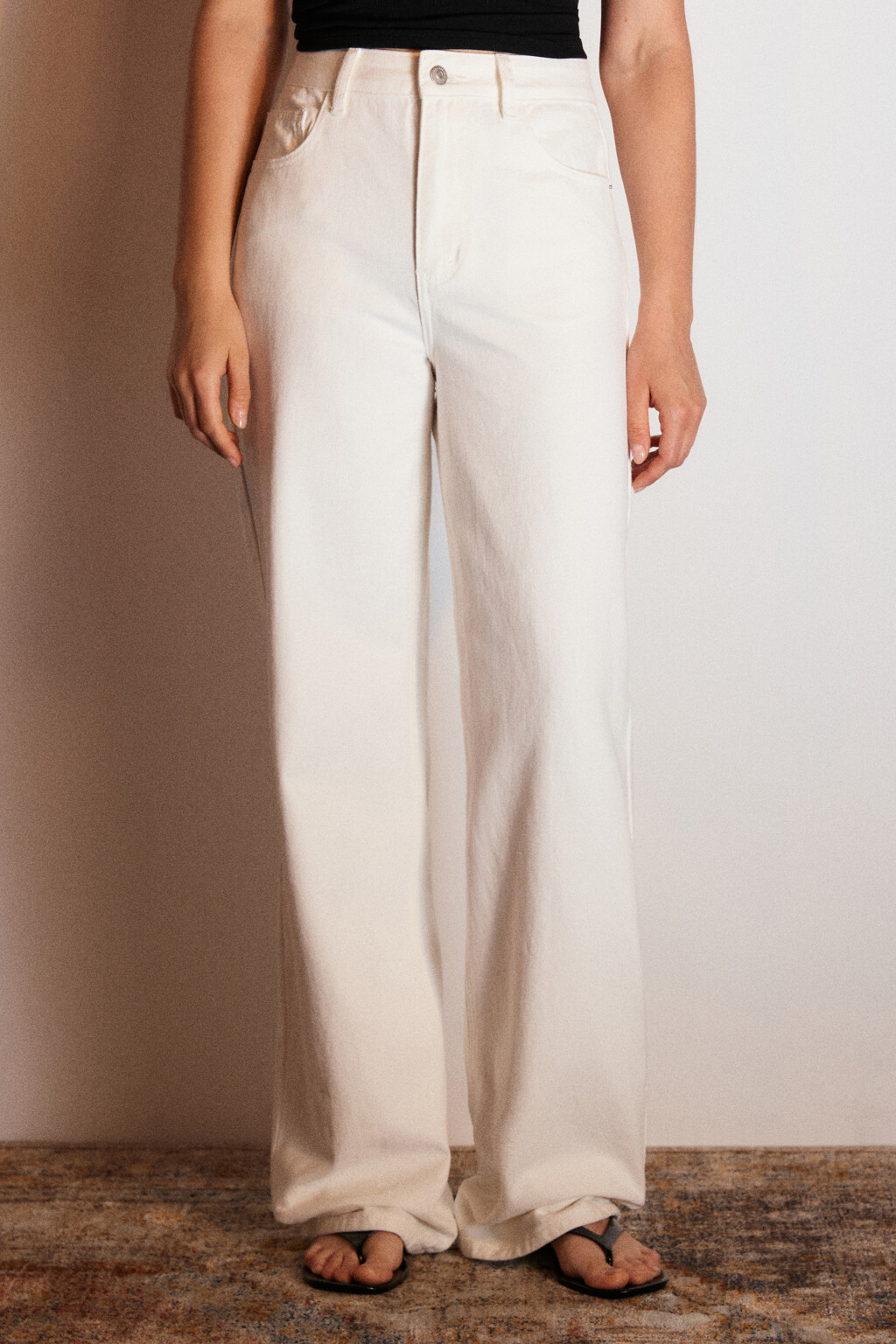 Джинсы широкие с высокой посадкой - цвет белый - 2