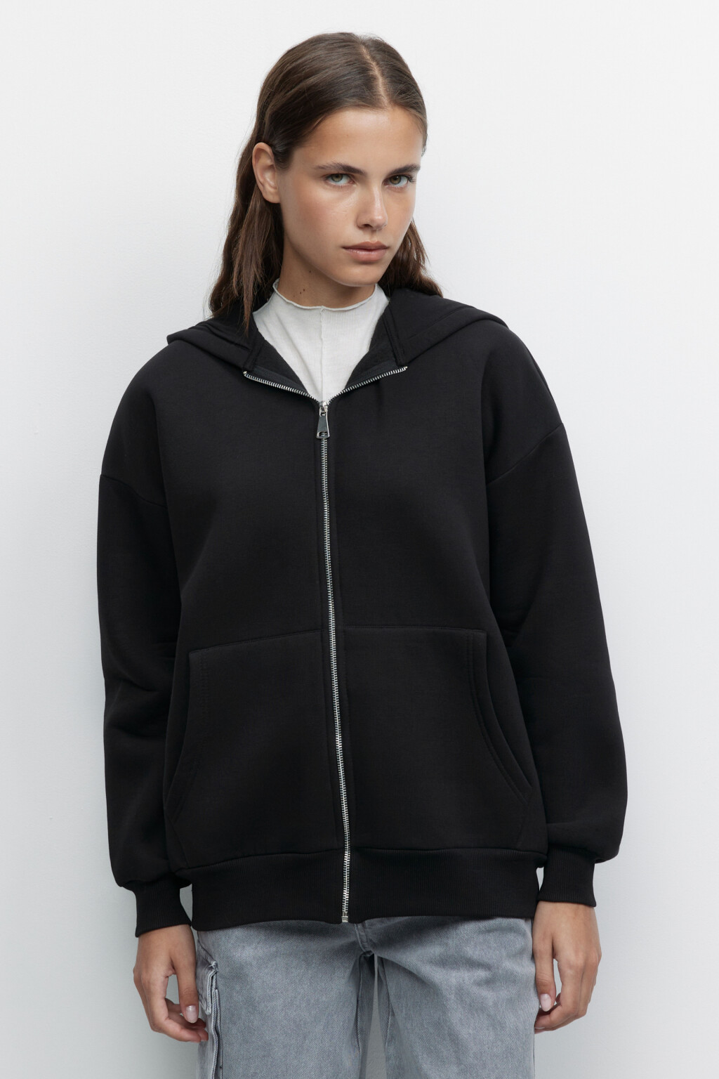 Худи ZIPP утепленная на молнии с капюшоном - цвет черный - 2
