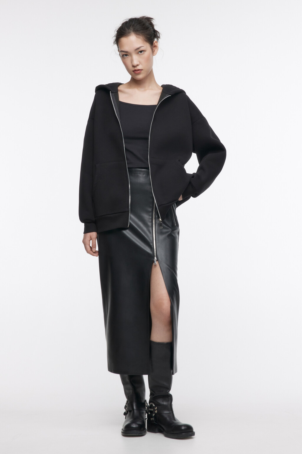 Худи ZIPP утепленная на молнии с капюшоном - цвет черный - 5