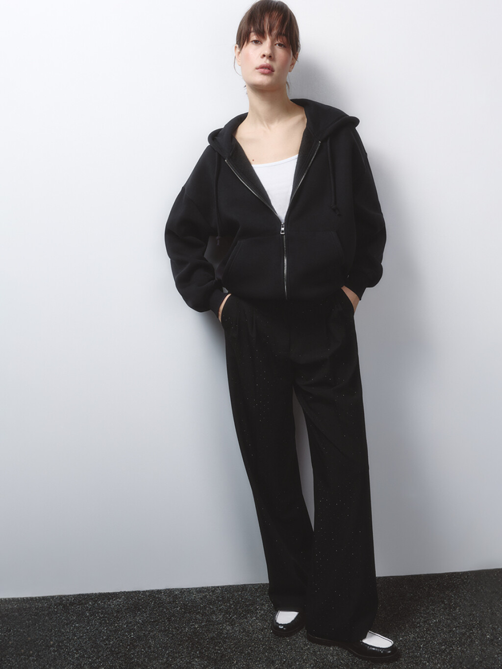 Худи-зипка oversize утепленная с капюшоном - цвет черный - 1