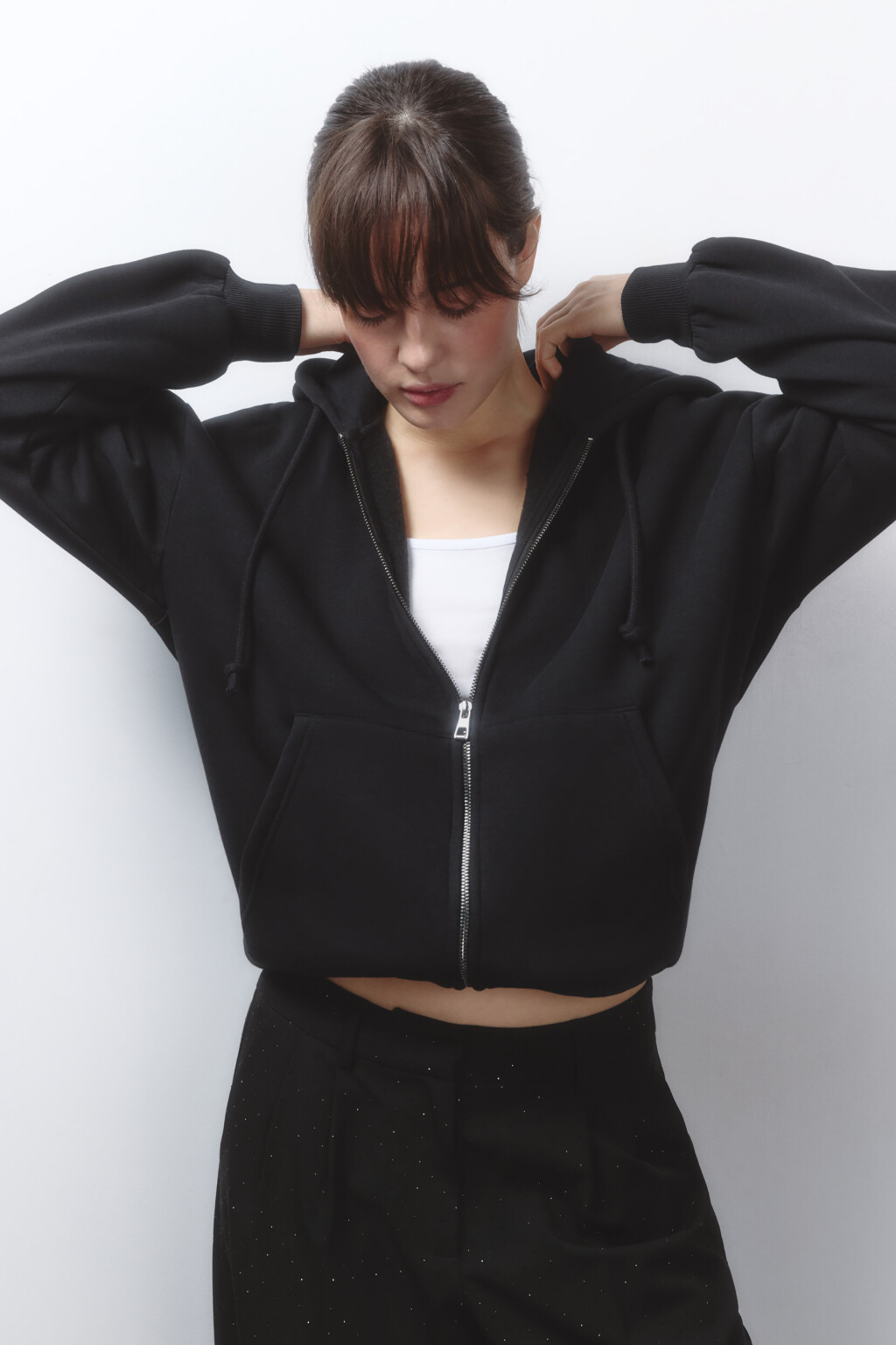 Худи-зипка oversize утепленная с капюшоном - цвет черный - 2