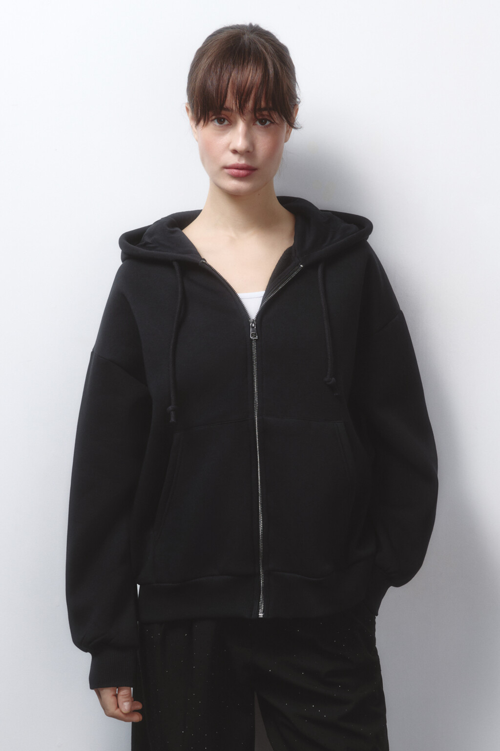 Худи-зипка oversize утепленная с капюшоном - цвет черный - 3